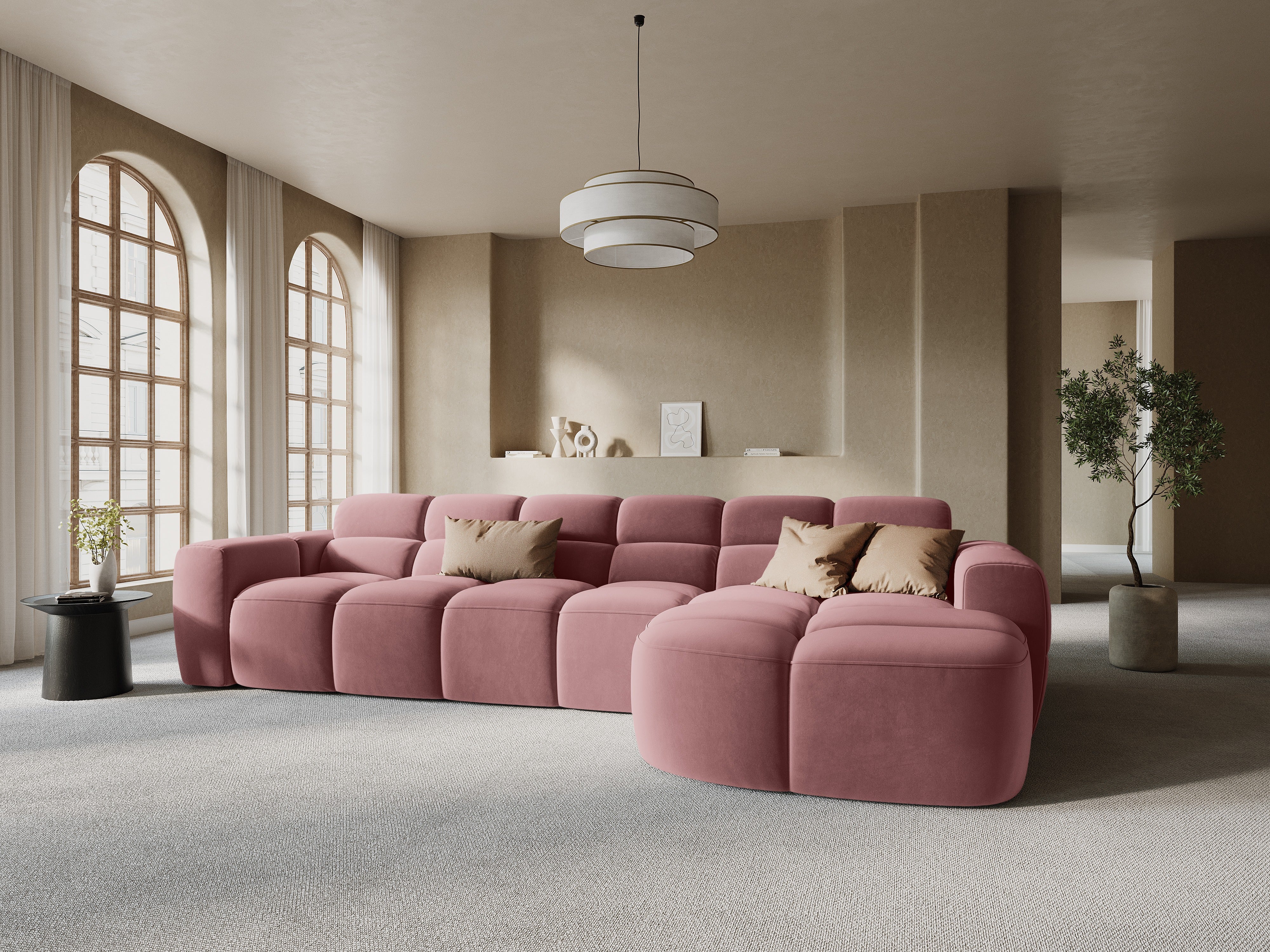 Samt-Ecksofa rechts LISA rosa