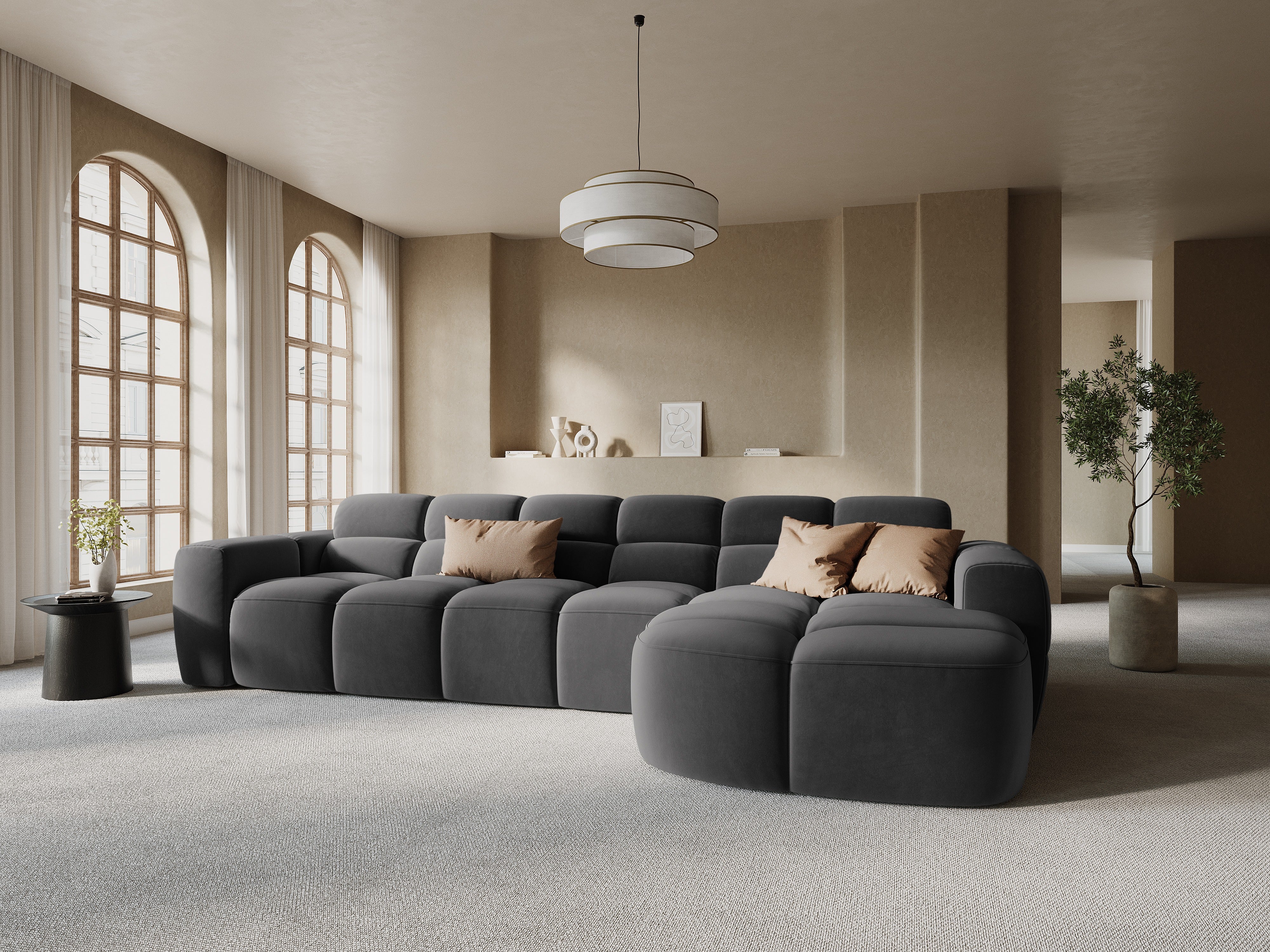 Right-facing velvet corner sofa LISA dark gray