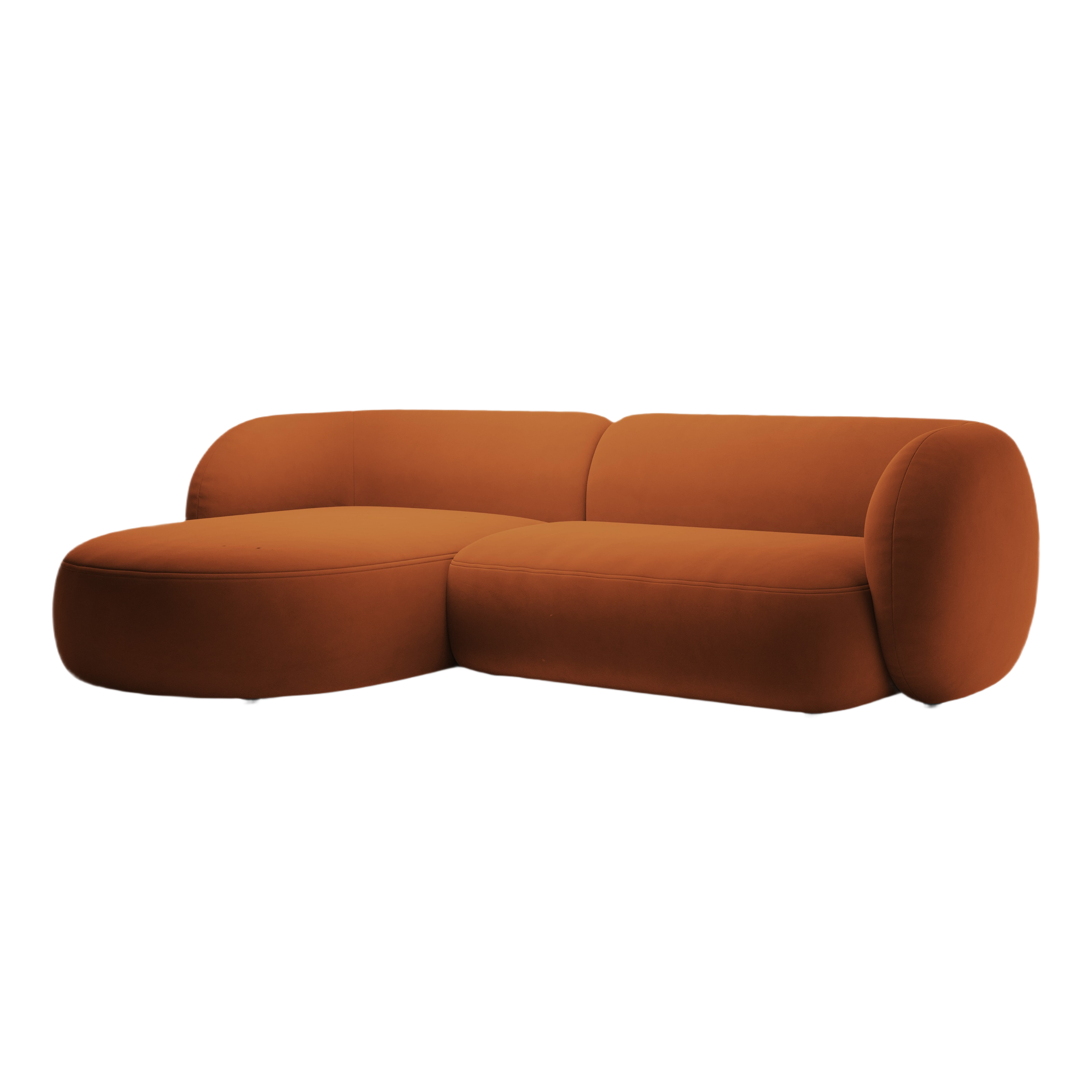 Left-facing velvet corner sofa 3-seater KATE terracotta
