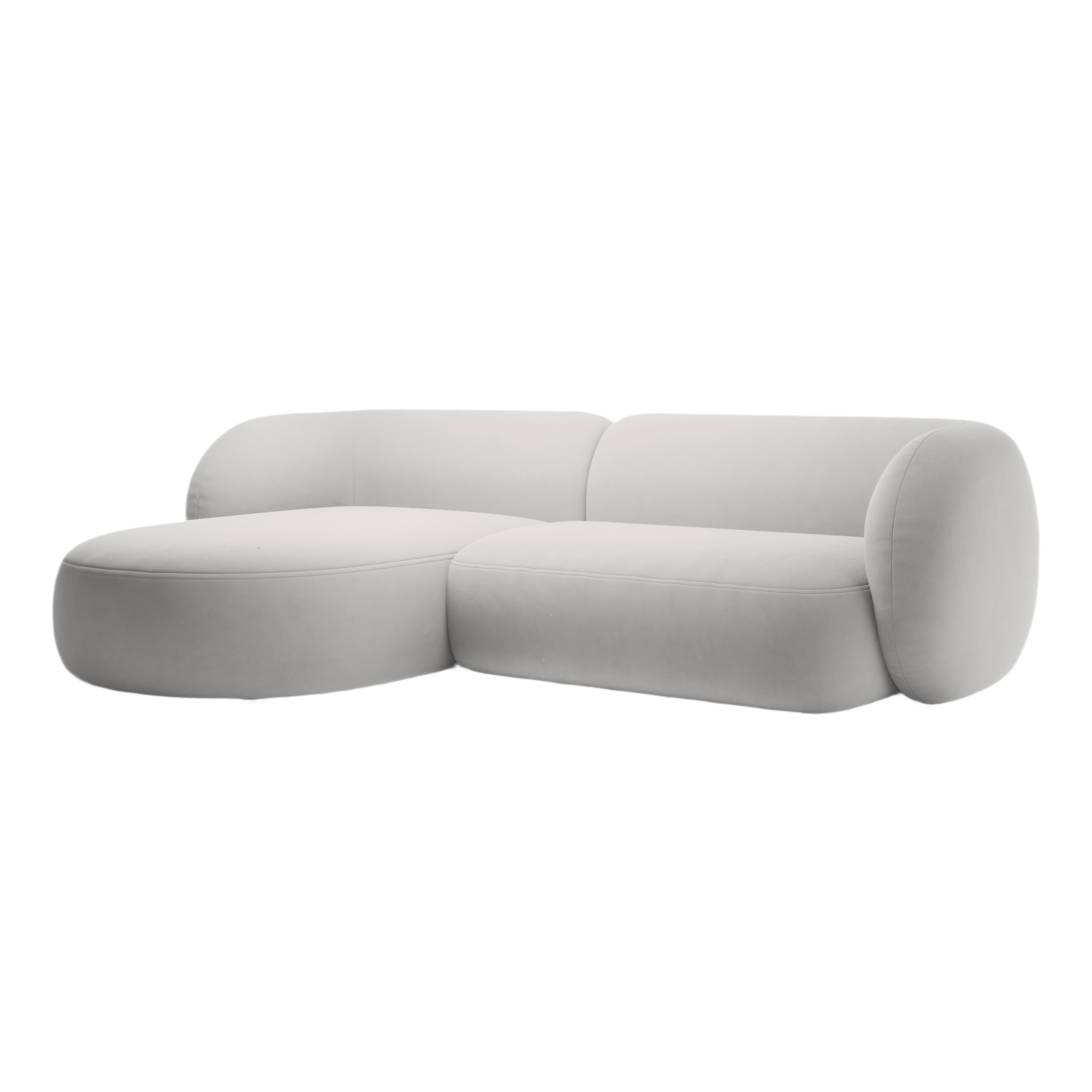 Left-facing velvet corner sofa for 3 people KATE light gray