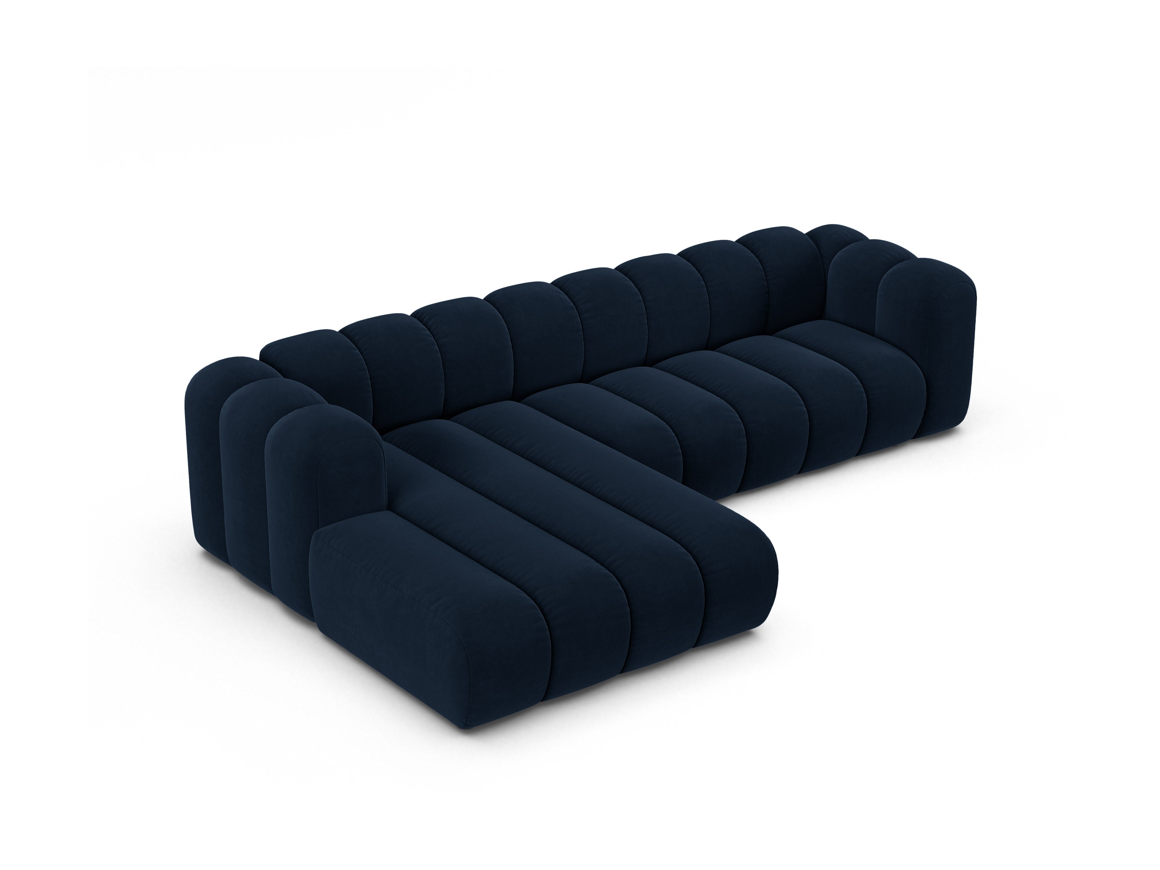 Samt-Ecksofa für 4 Personen links LUPINE marineblau