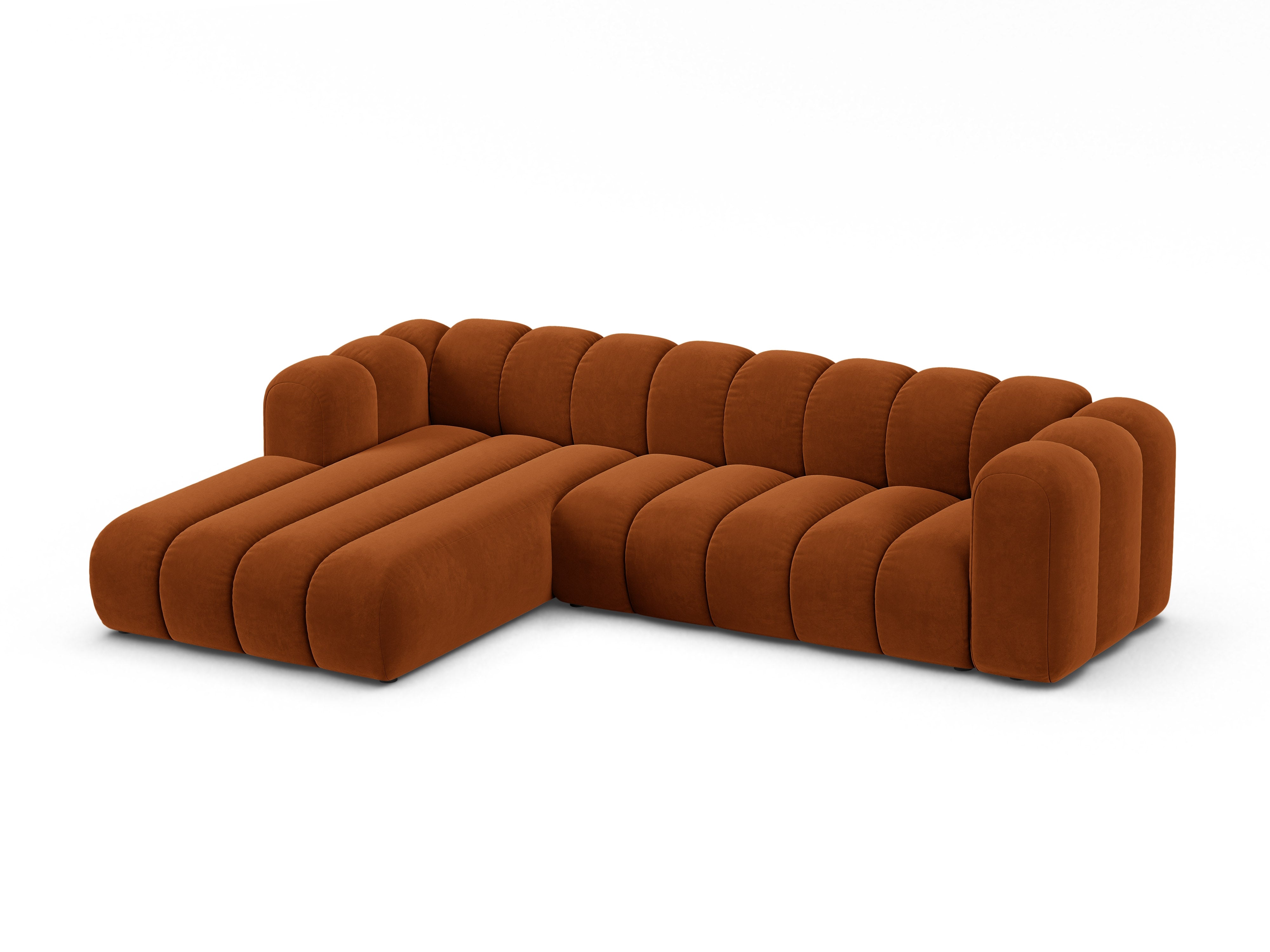 Samt-Ecksofa für 4 Personen links LUPINE ziegelrot