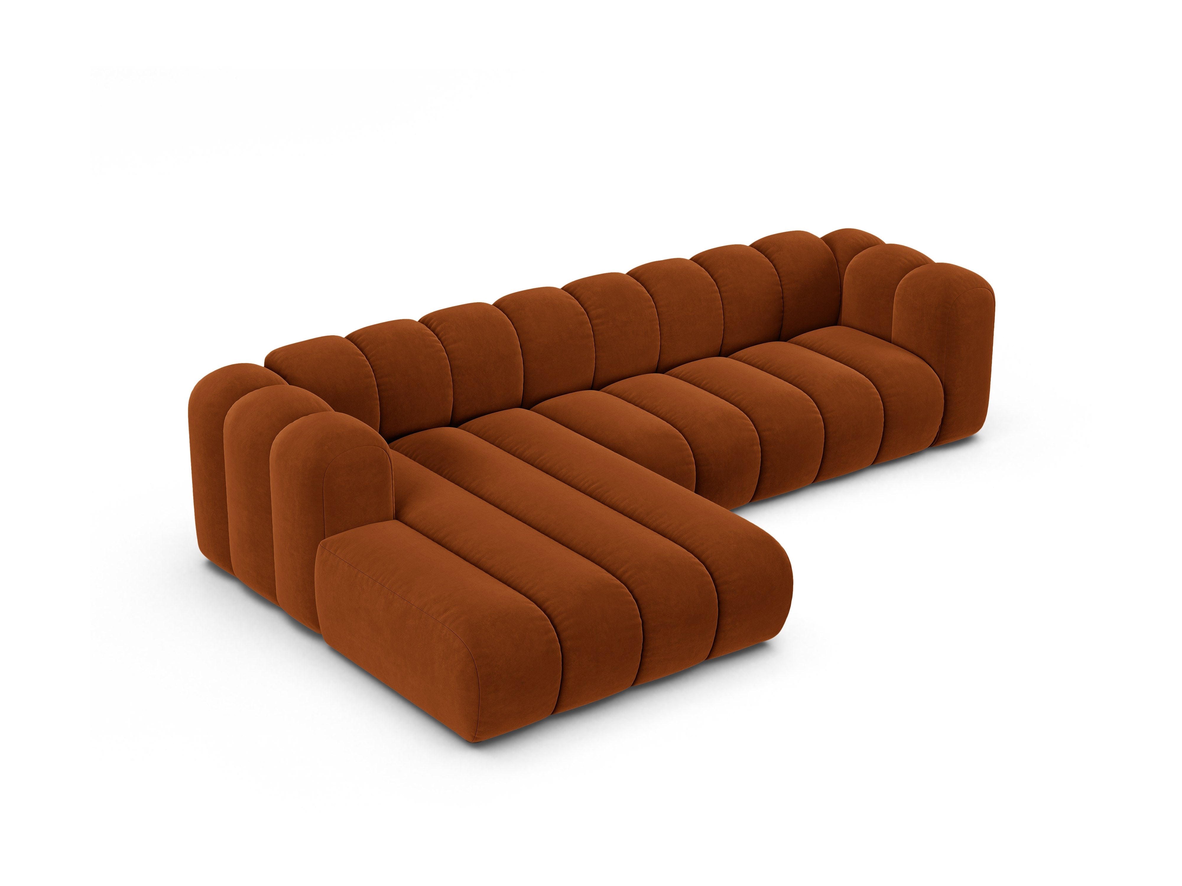 Samt-Ecksofa für 4 Personen links LUPINE ziegelrot