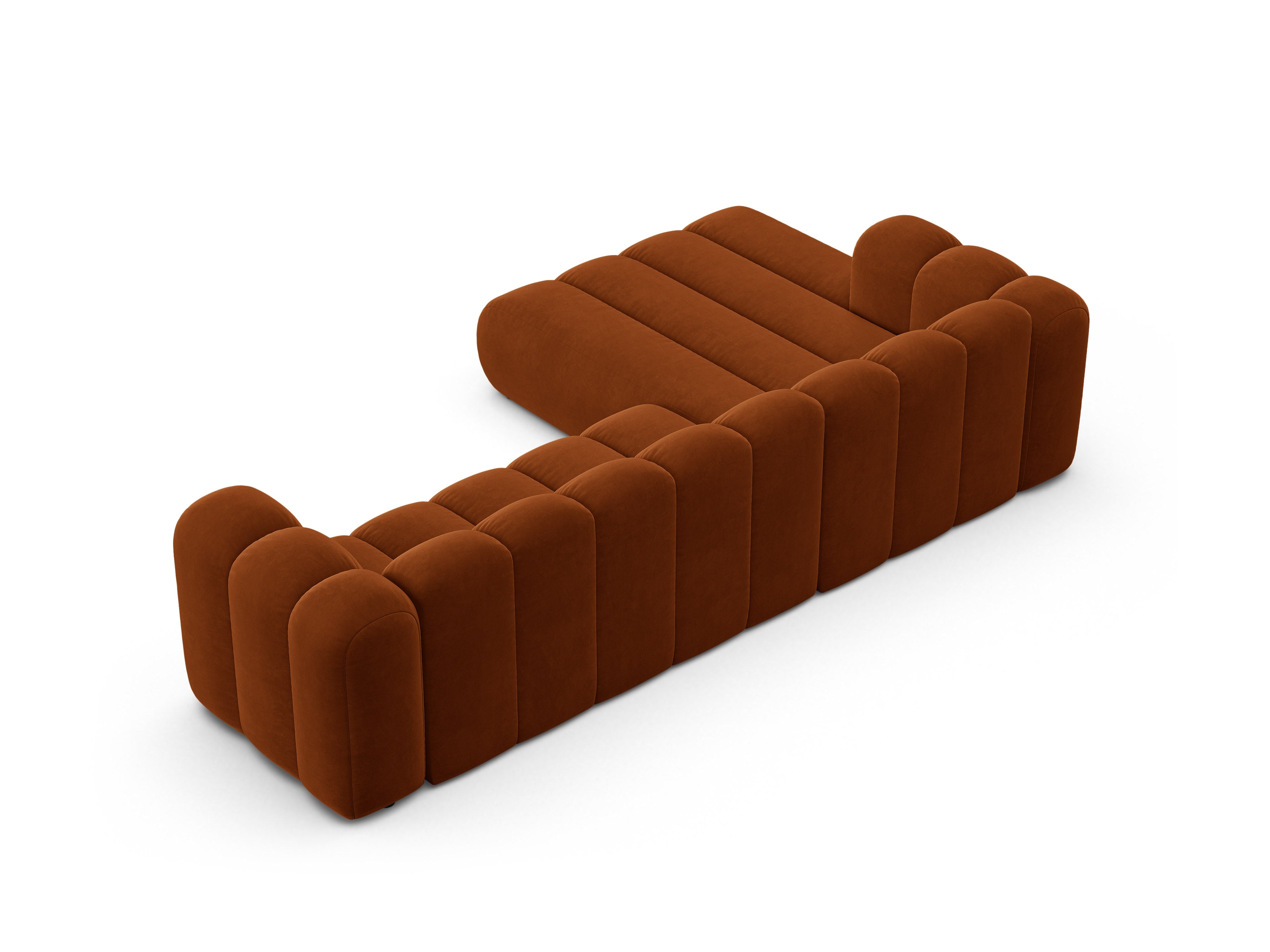 Samt-Ecksofa für 4 Personen links LUPINE ziegelrot