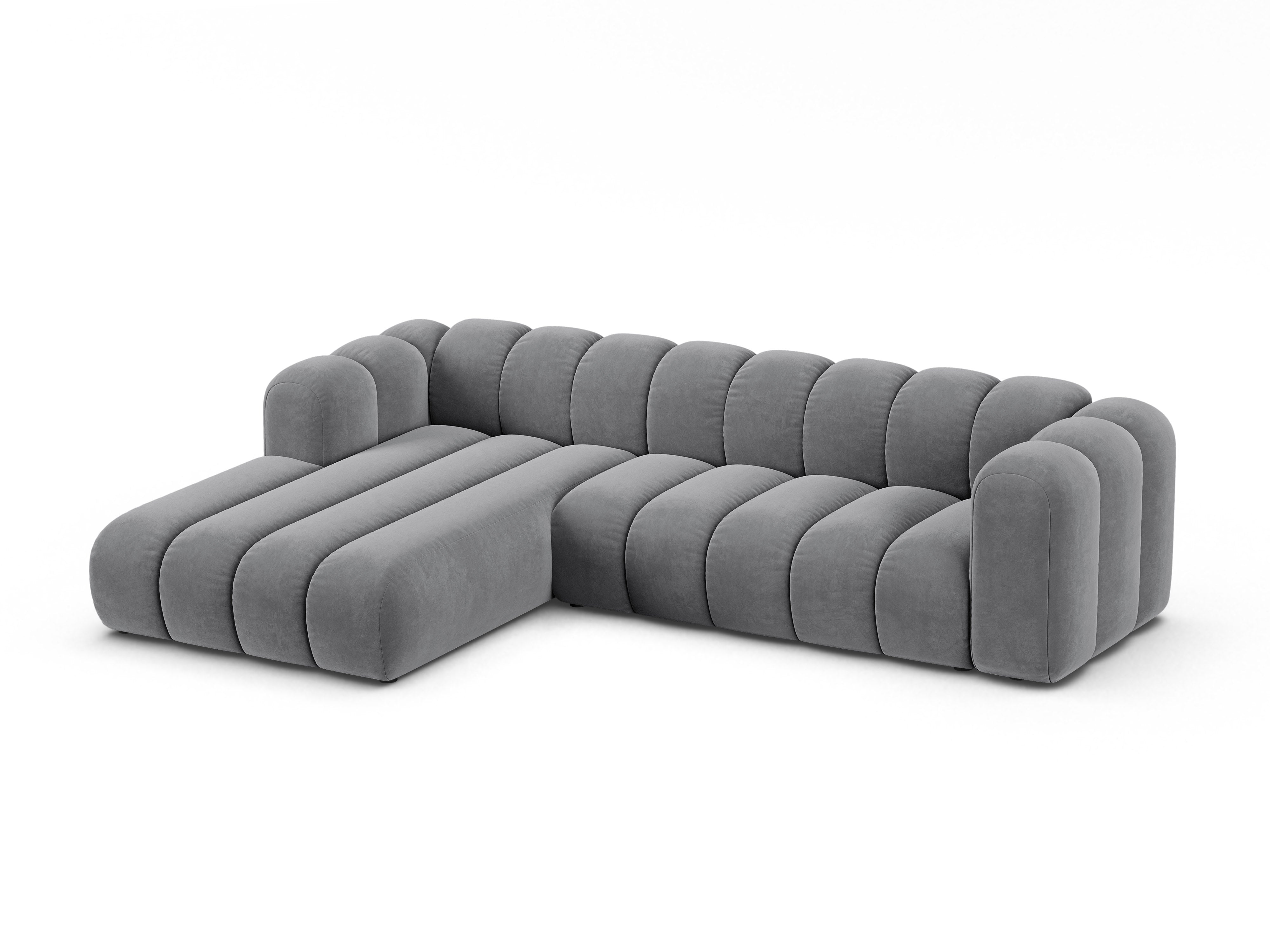 Samt-Ecksofa für 4 Personen links LUPINE grau