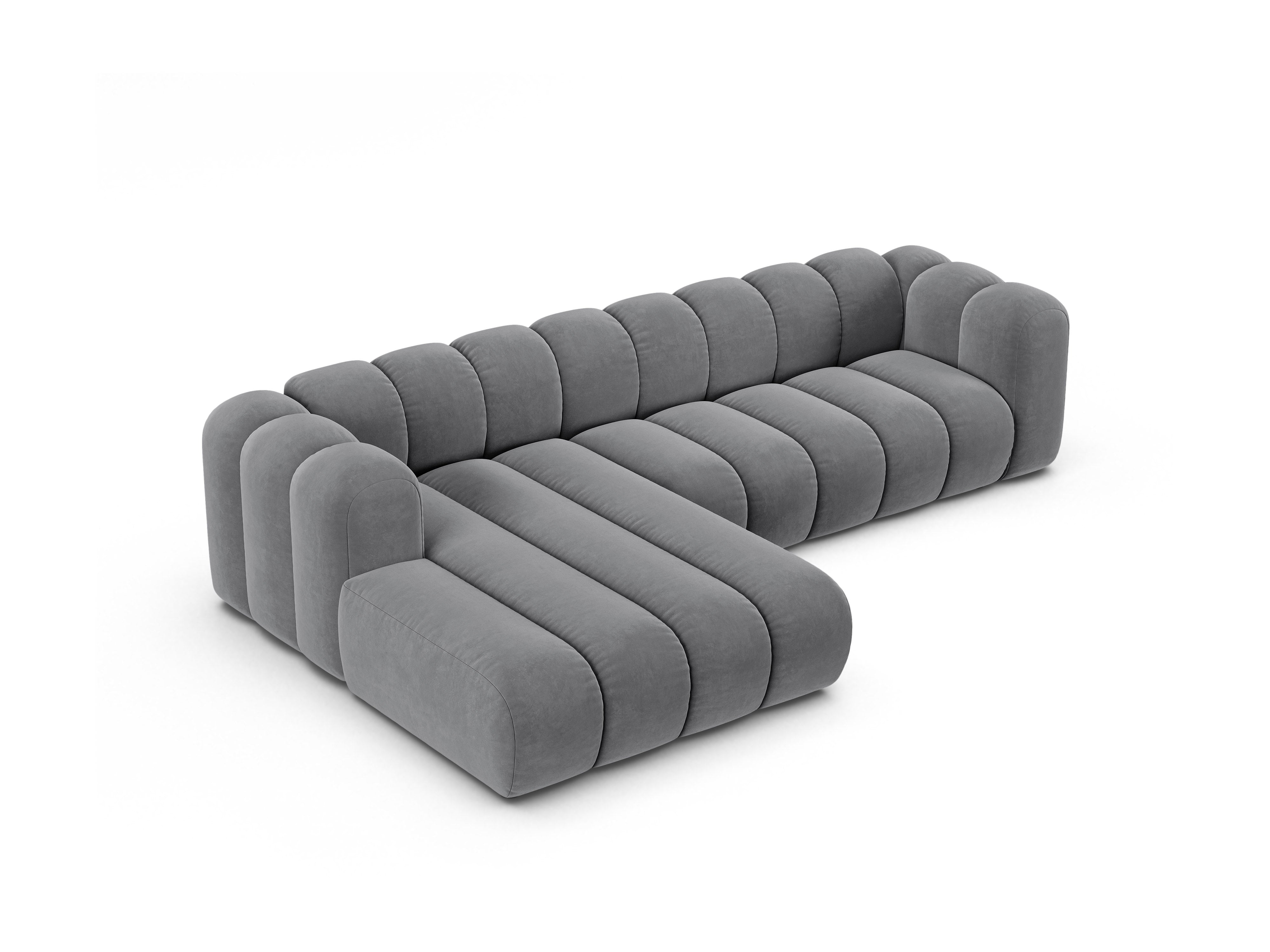 Samt-Ecksofa für 4 Personen links LUPINE grau