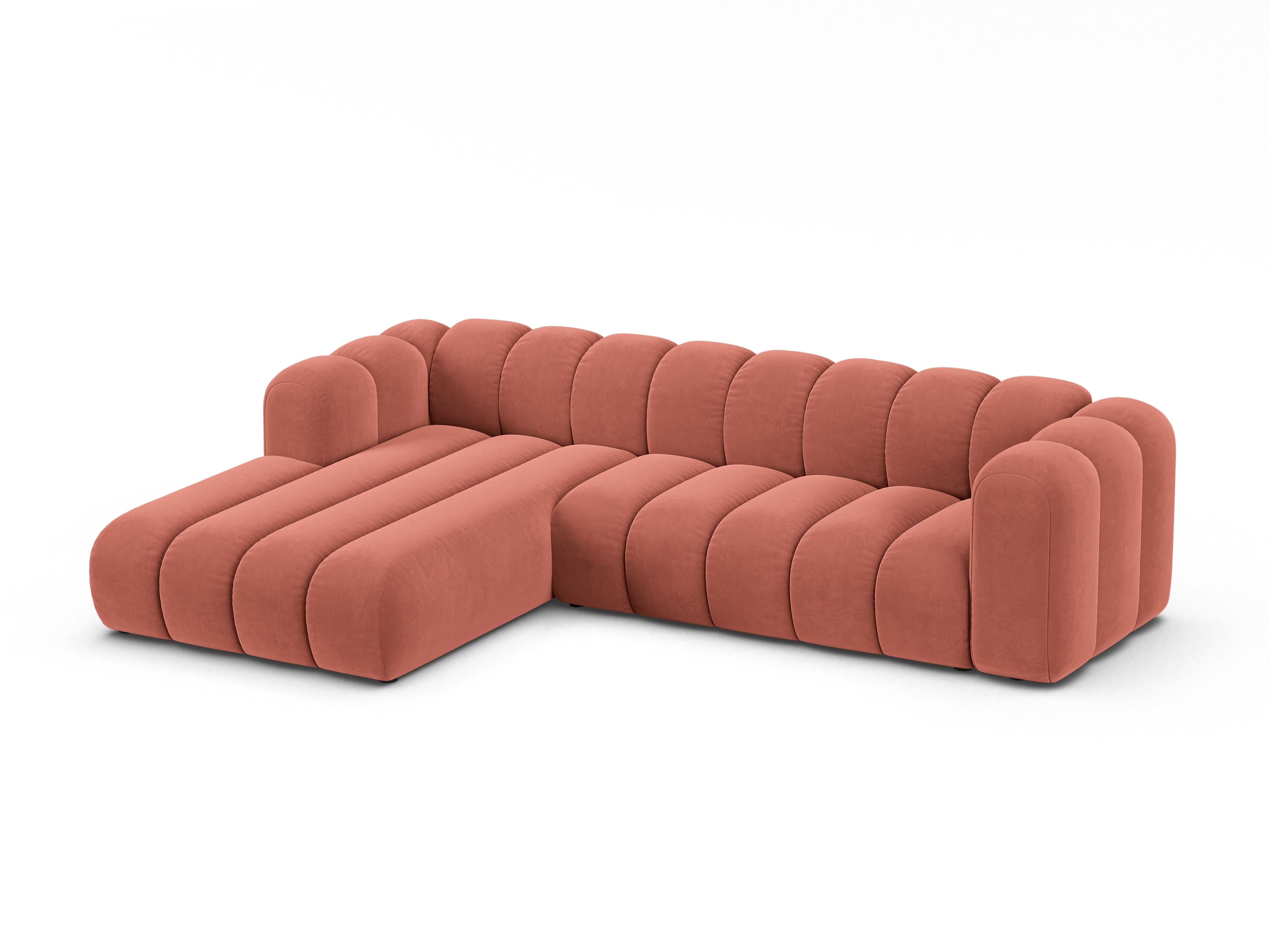 Samt-Ecksofa für 4 Personen links LUPINE koralle