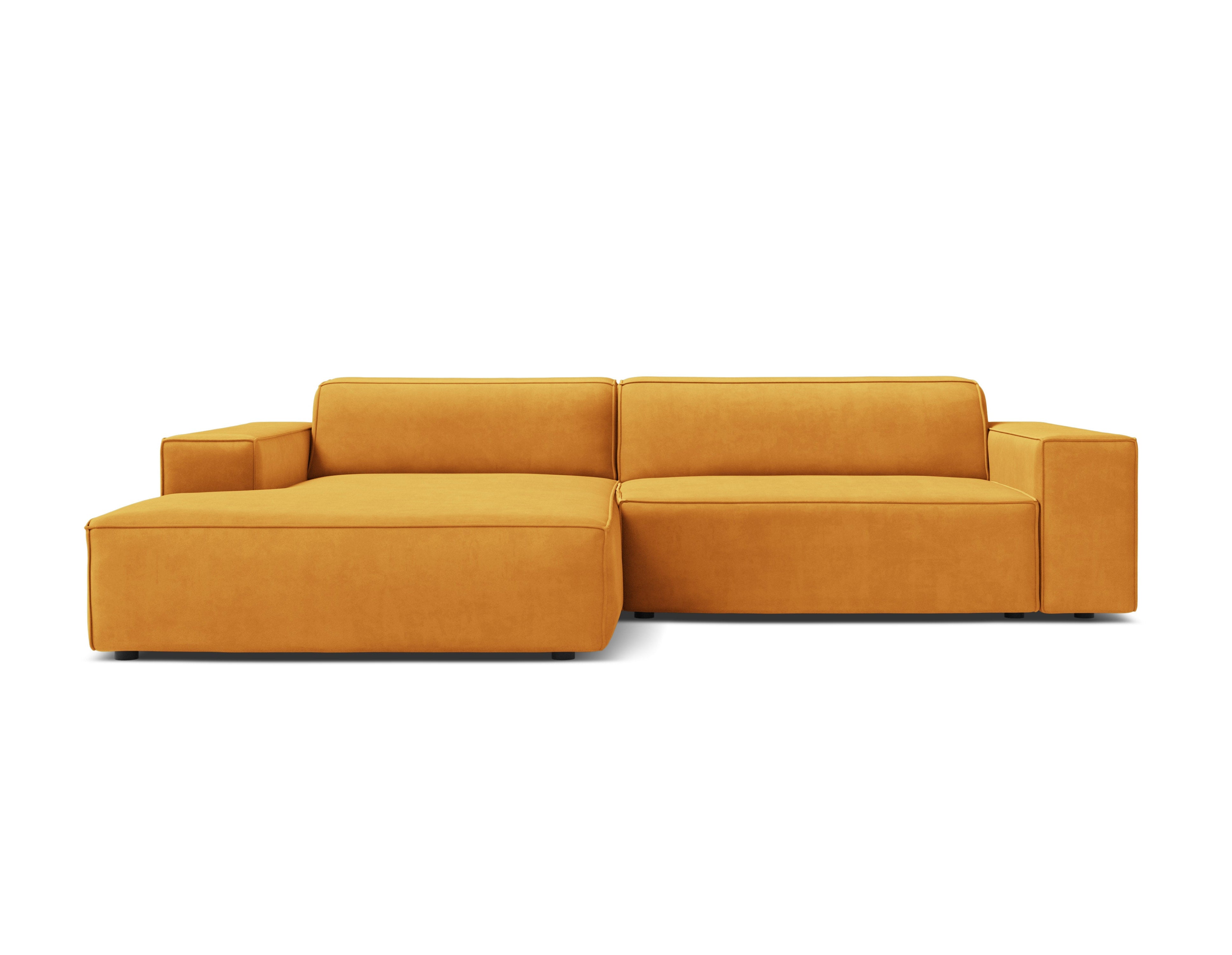 3-sitziger, linksseitiger Ecksofa JODIE aus senfgelbem Samt