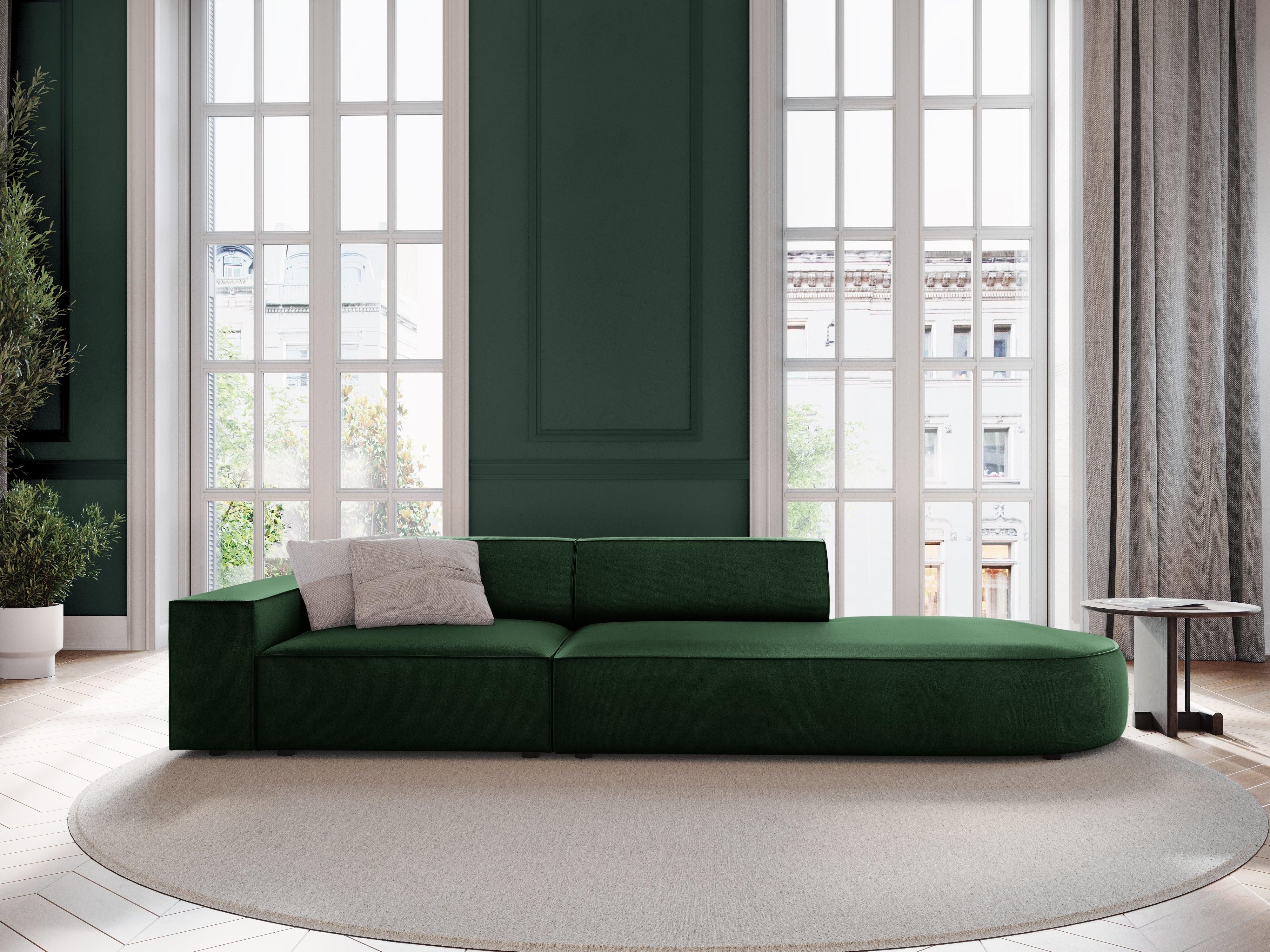 Sofa aksamitna prawostronna okrągła 3-osobowa JODIE butelkowa zieleń Micadoni Eye on Design
