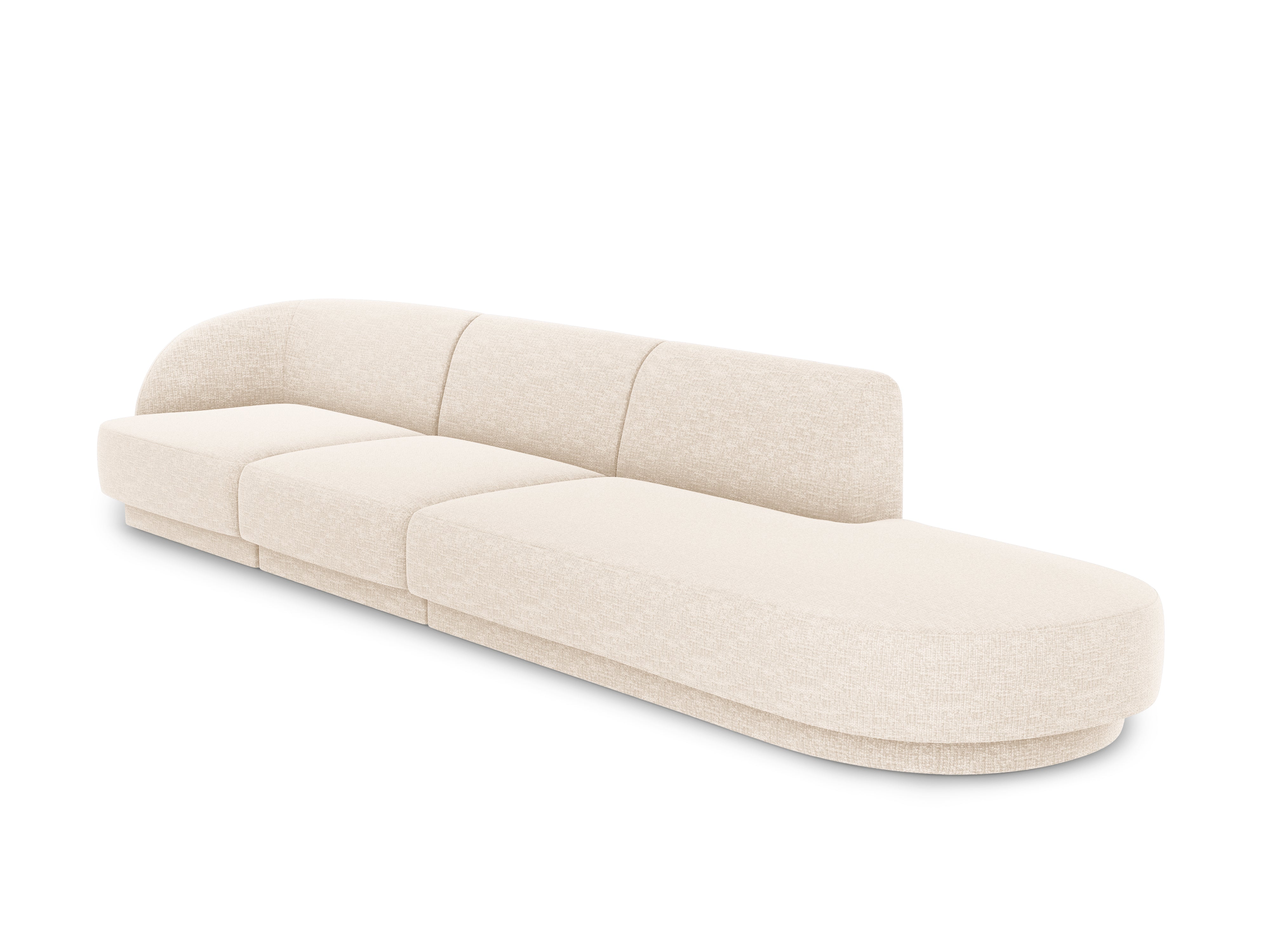 Sofa prawostronna 4-osobowa w tkaninie szenilowej otwarta MILEY jasnobeżowy Micadoni Eye on Design