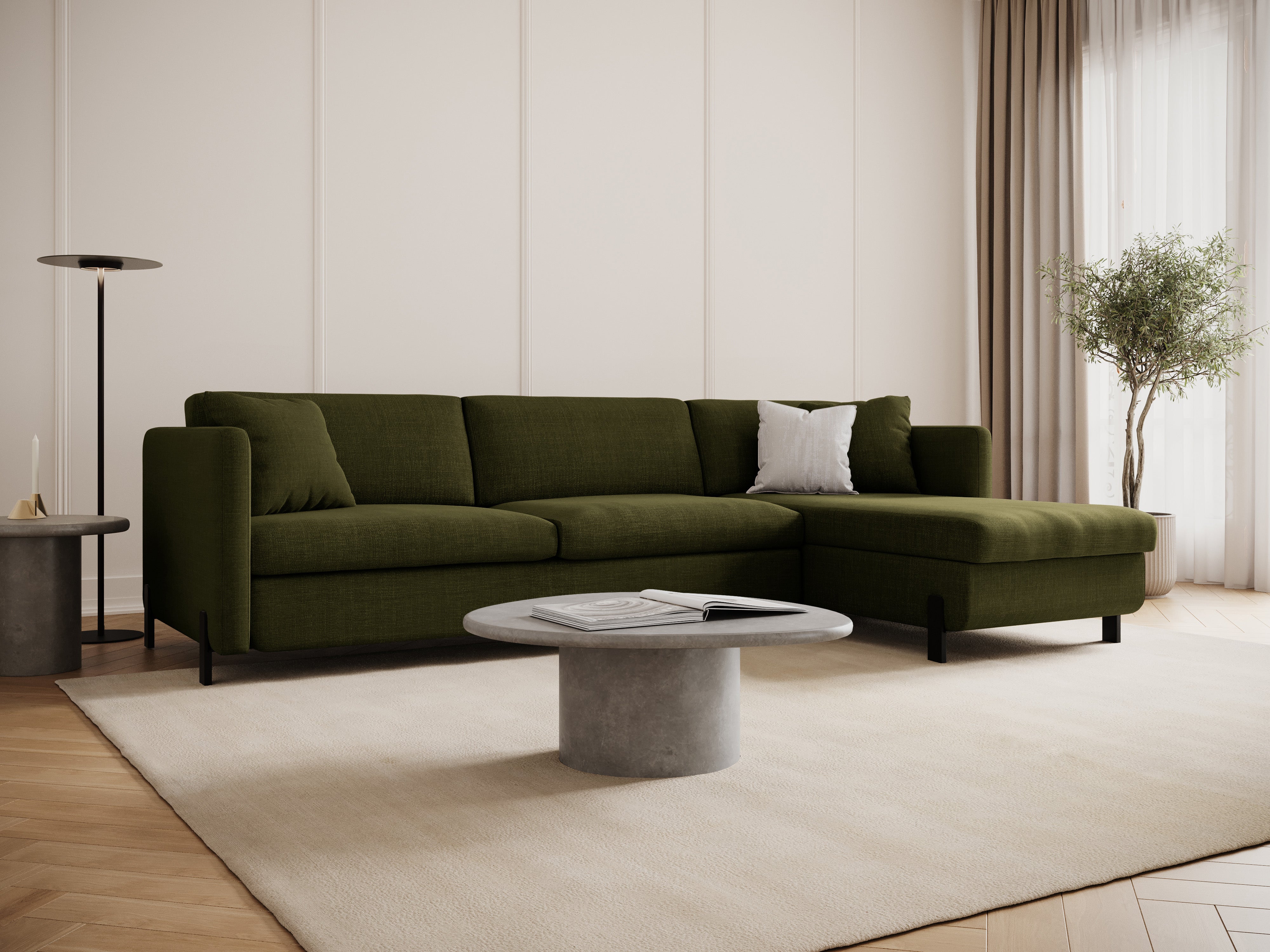 Right Corner Sofa with Bed Function and Box, "Gloria", 5 Seats, Green, 280x170x80
Made in Europe