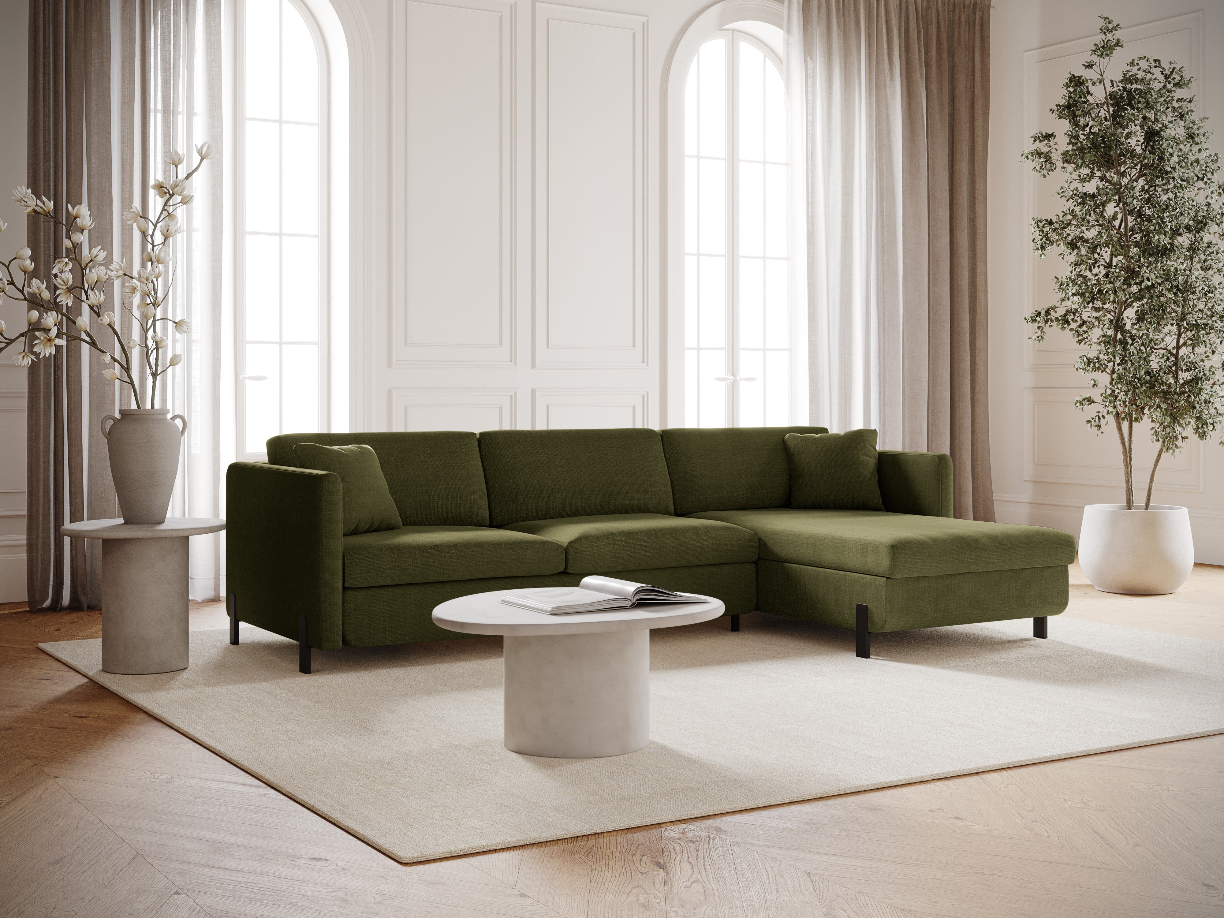 Right Corner Sofa with Bed Function and Box, "Gloria", 5 Seats, Green, 280x170x80
Made in Europe