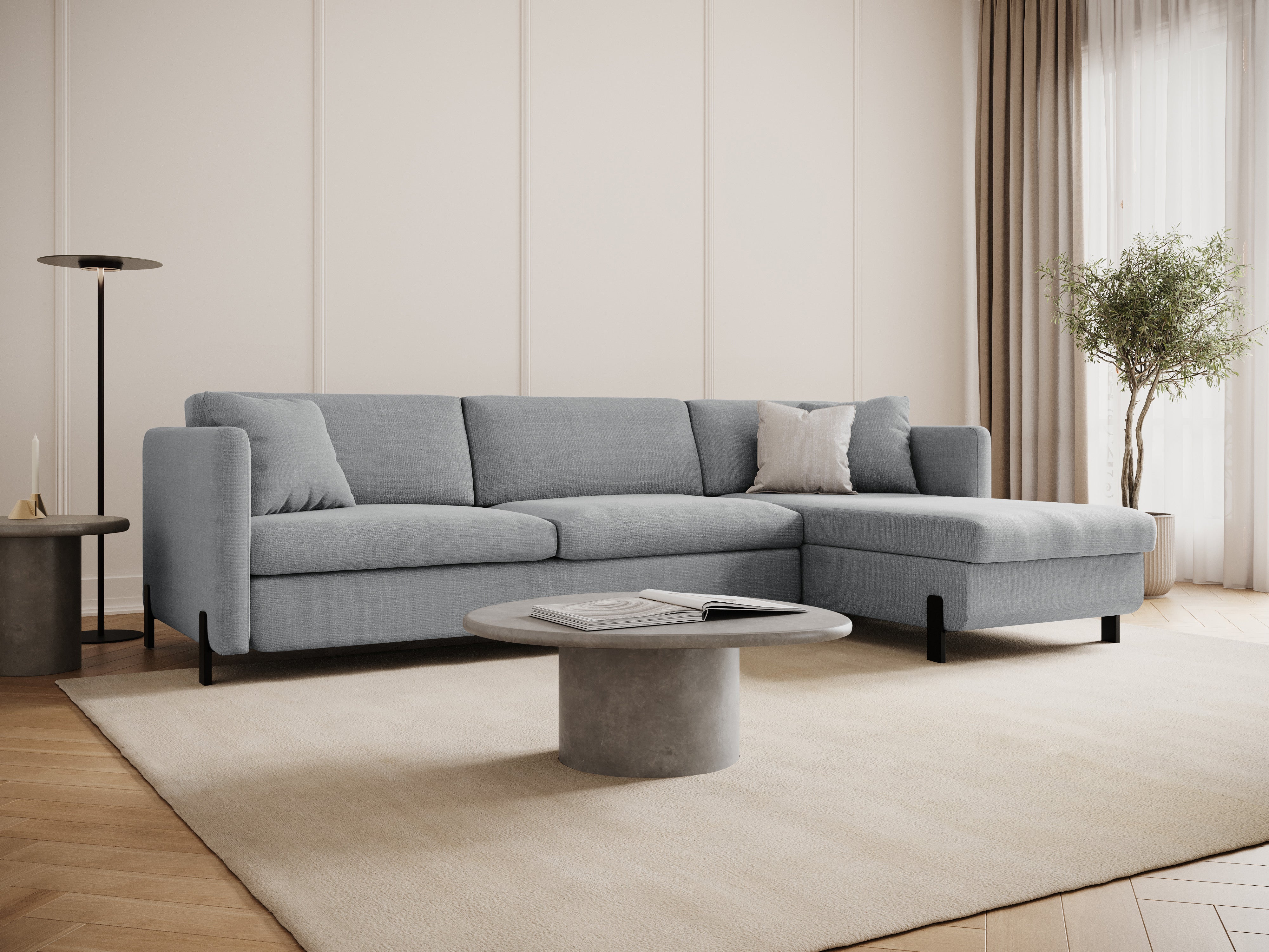 Rechte Ecke -Sofa mit Bettfunktion und Box, "Gloria", 5 Sitze, hellgrau, 280x170x80
In Europa gemacht