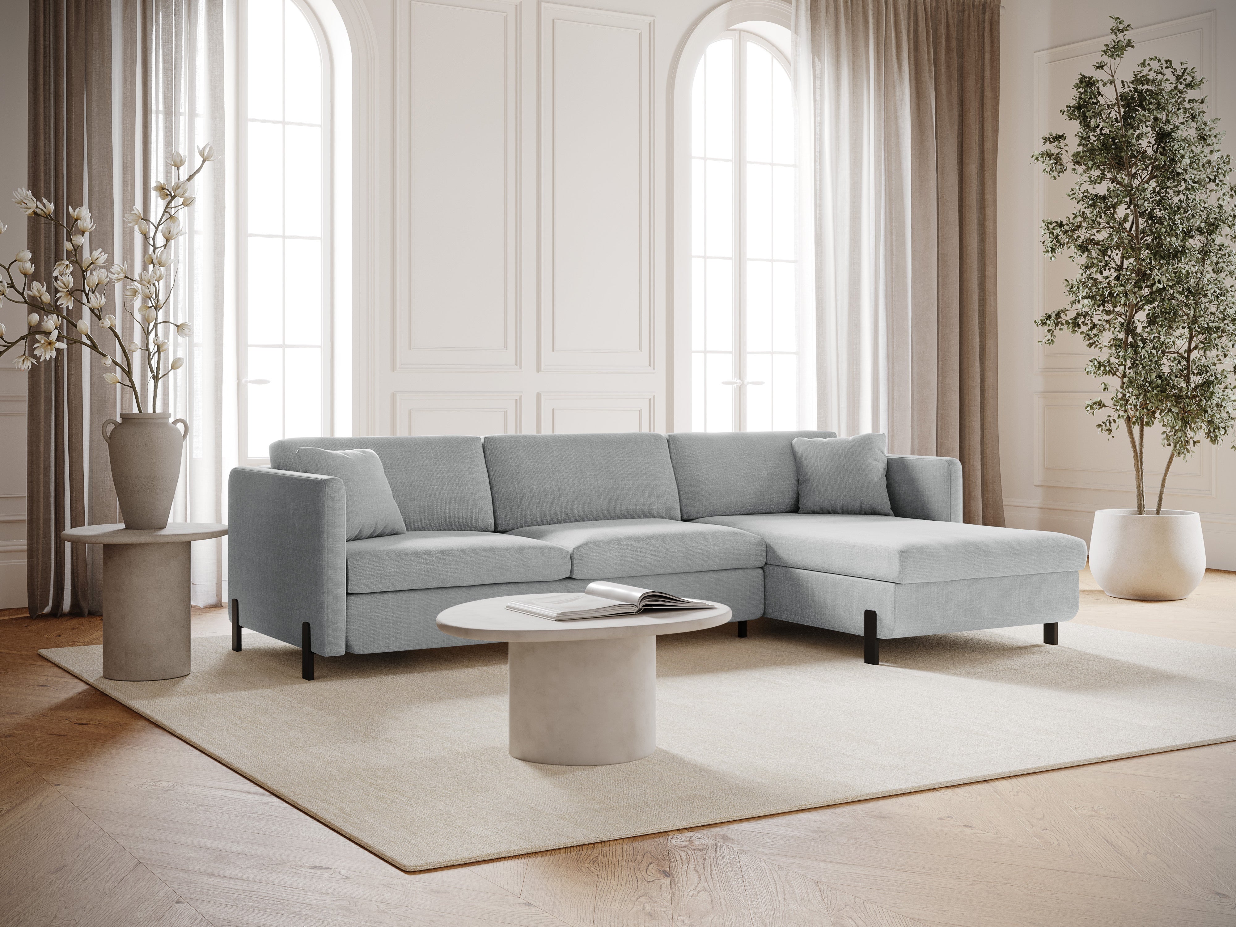 Rechte Ecke -Sofa mit Bettfunktion und Box, "Gloria", 5 Sitze, hellgrau, 280x170x80
In Europa gemacht