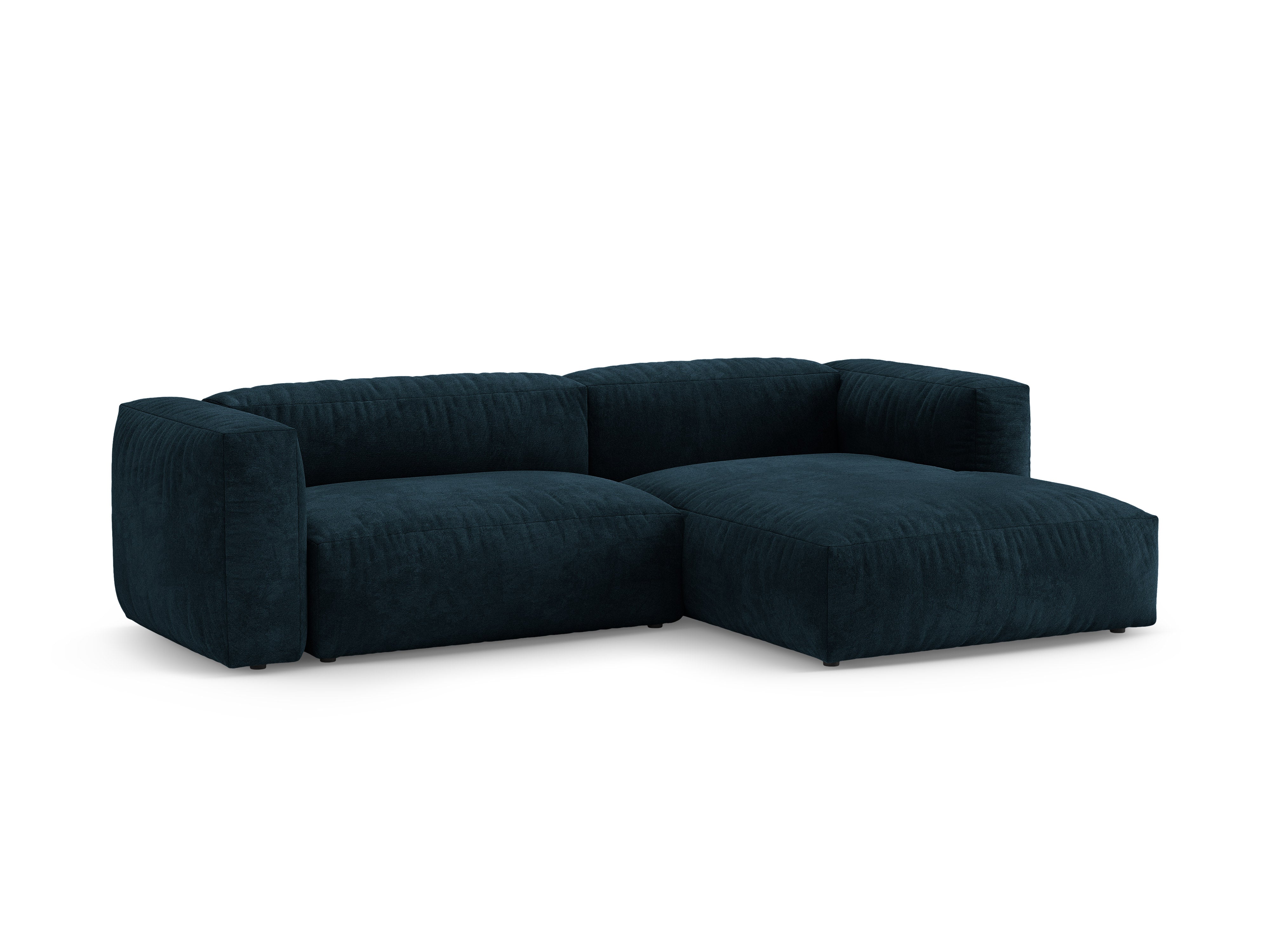 Samt-Ecksofa rechts mit Schlaffunktion MARTINA tiefes Petrol