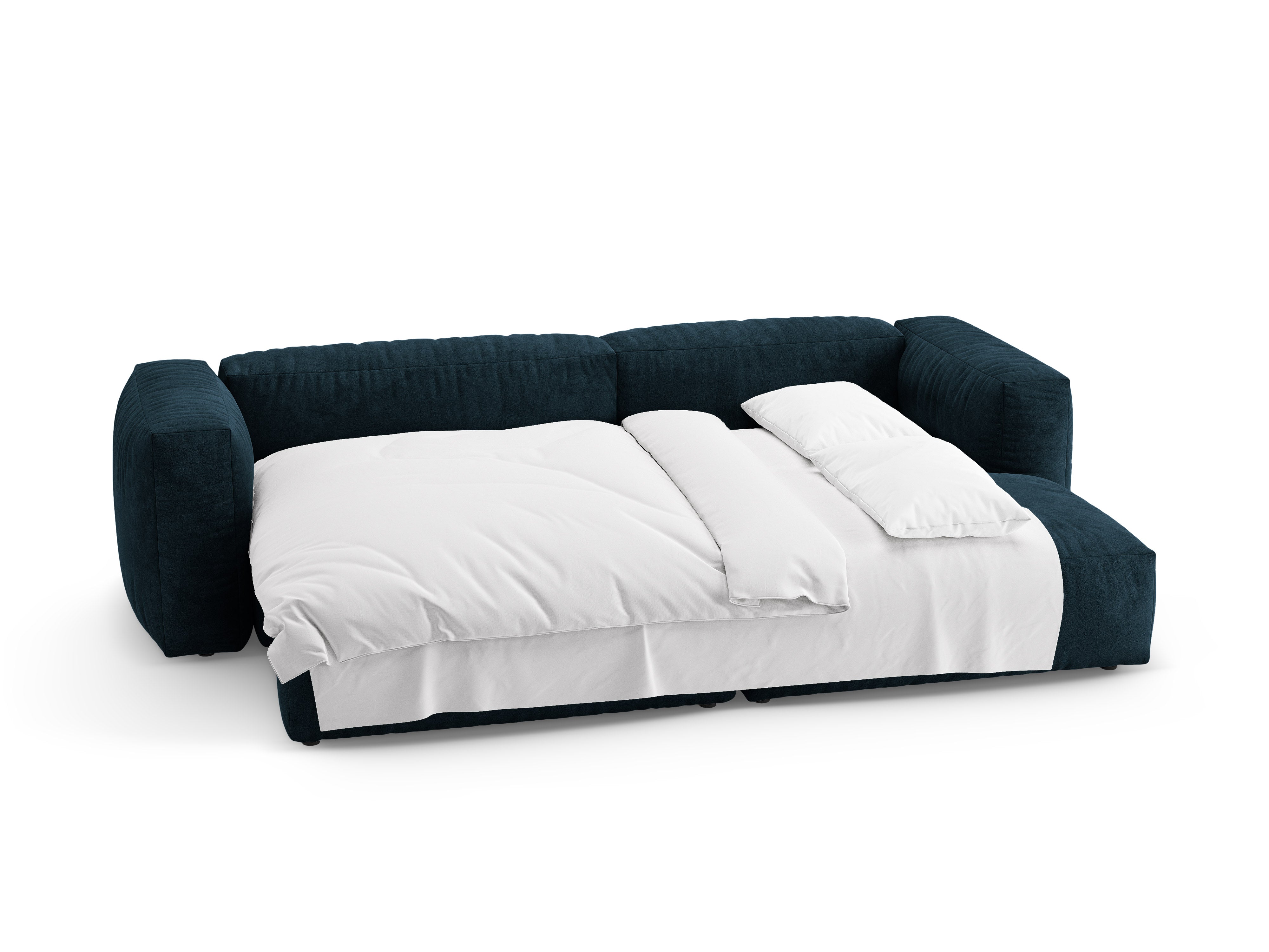 Samt-Ecksofa rechts mit Schlaffunktion MARTINA tiefes Petrol