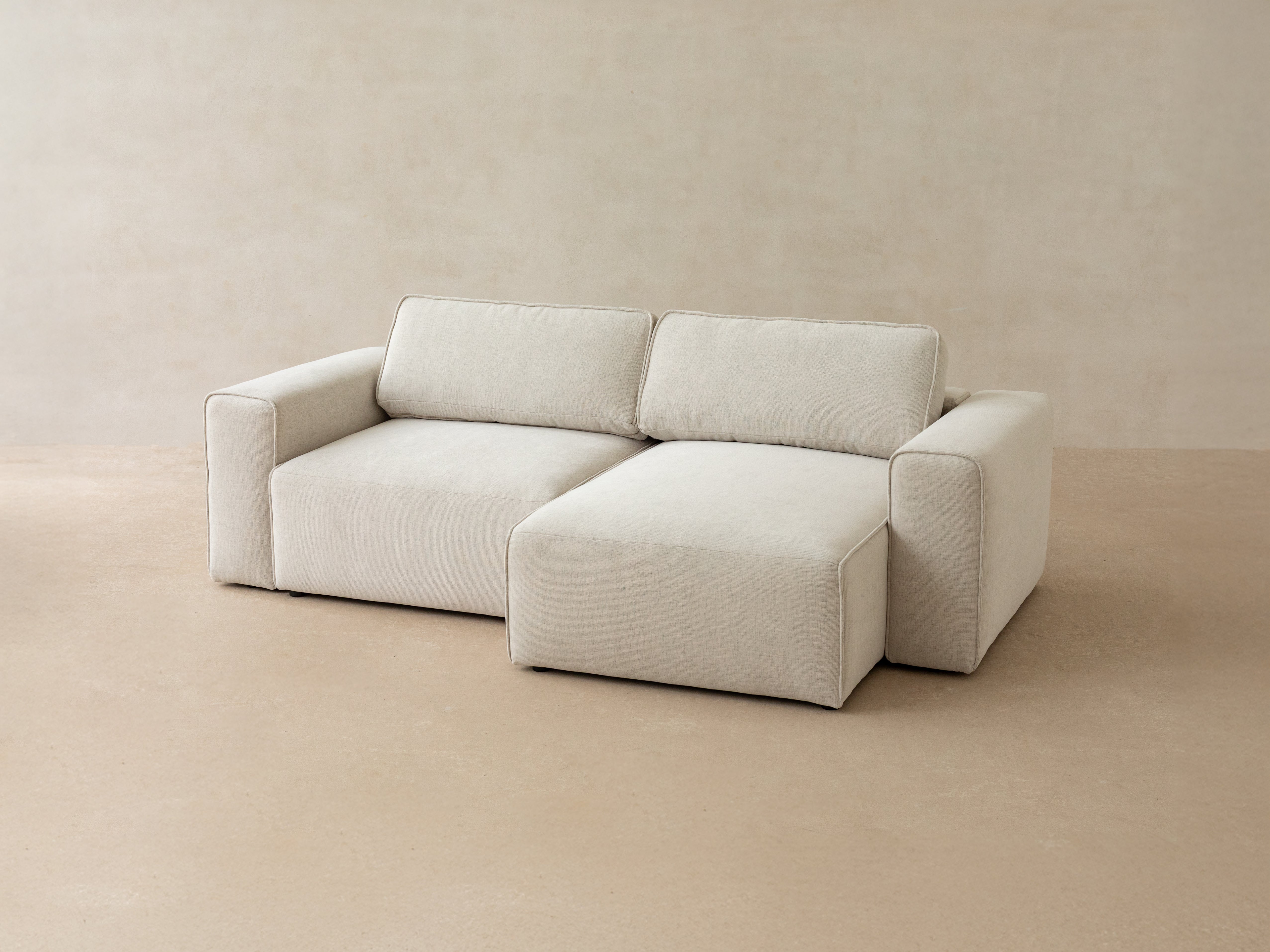 Samt-Ecksofa rechtsseitig 3-sitzig mit Schlaffunktion VICTOR beige