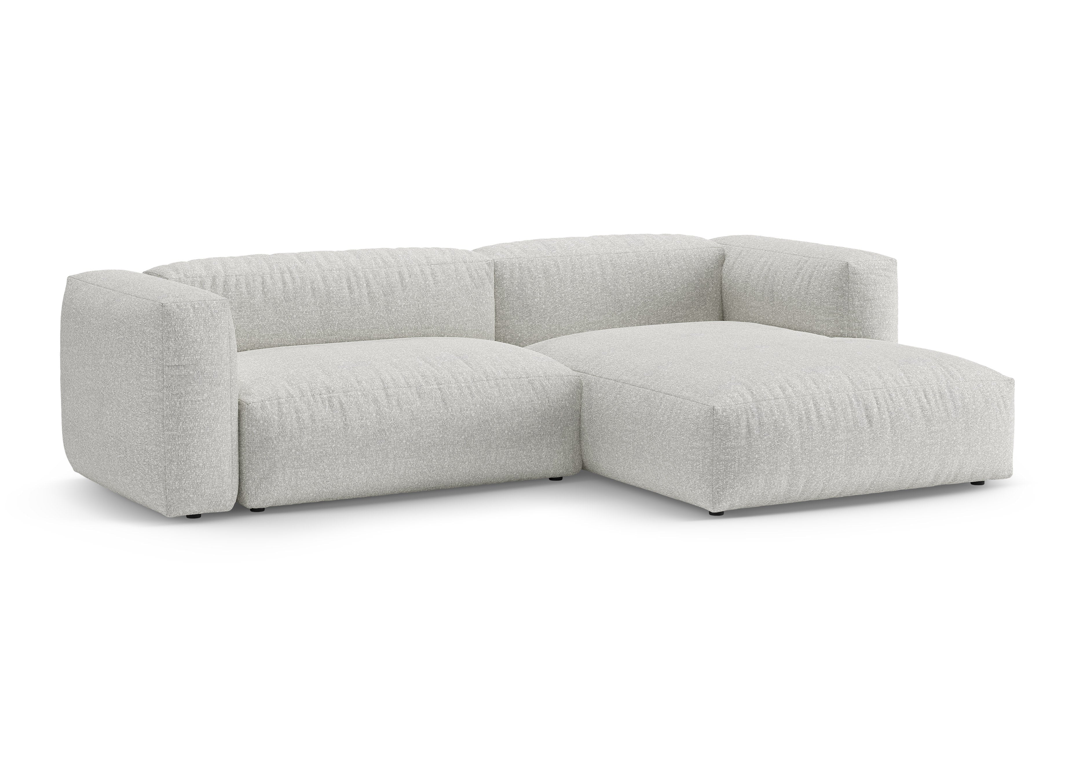 Right-facing corner sofa bed MARTINA in gray-beige mélange boucle