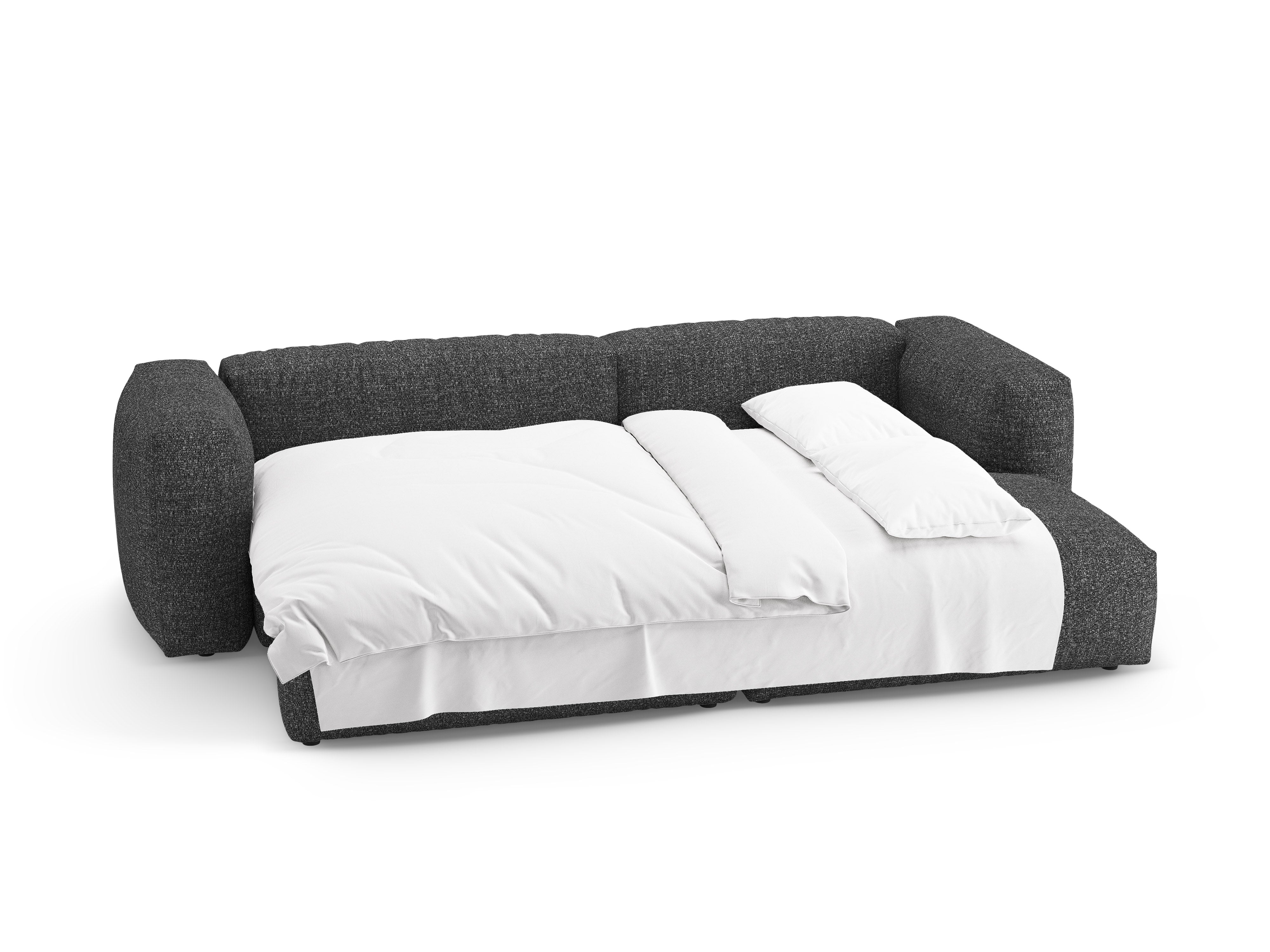 Right-facing corner sofa bed MARTINA in anthracite boucle