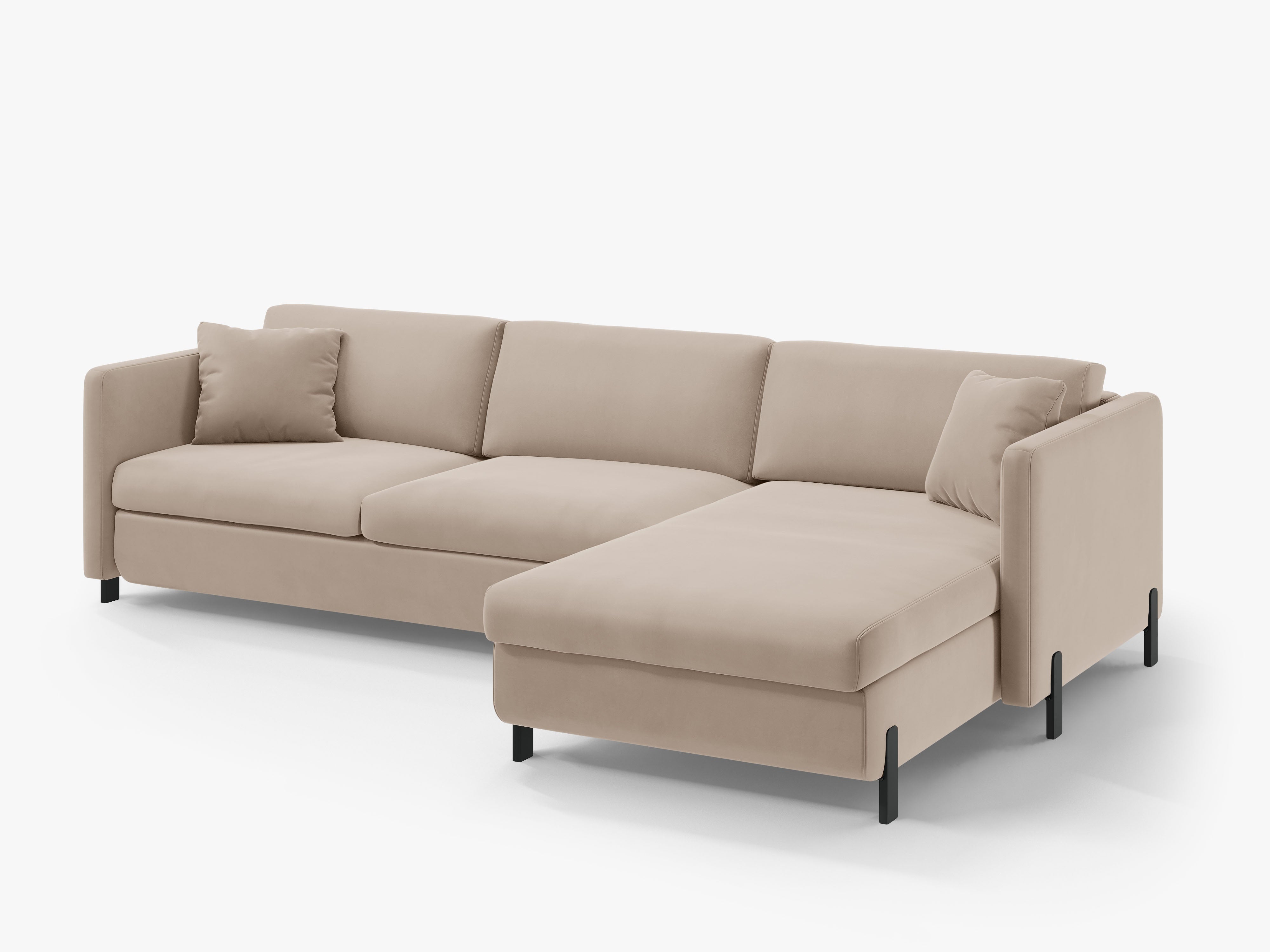 Velvet Right Corner Sofa with Bed Function, "Gloria", 5 Seats, Beige, 280x170x80
Made in Europe