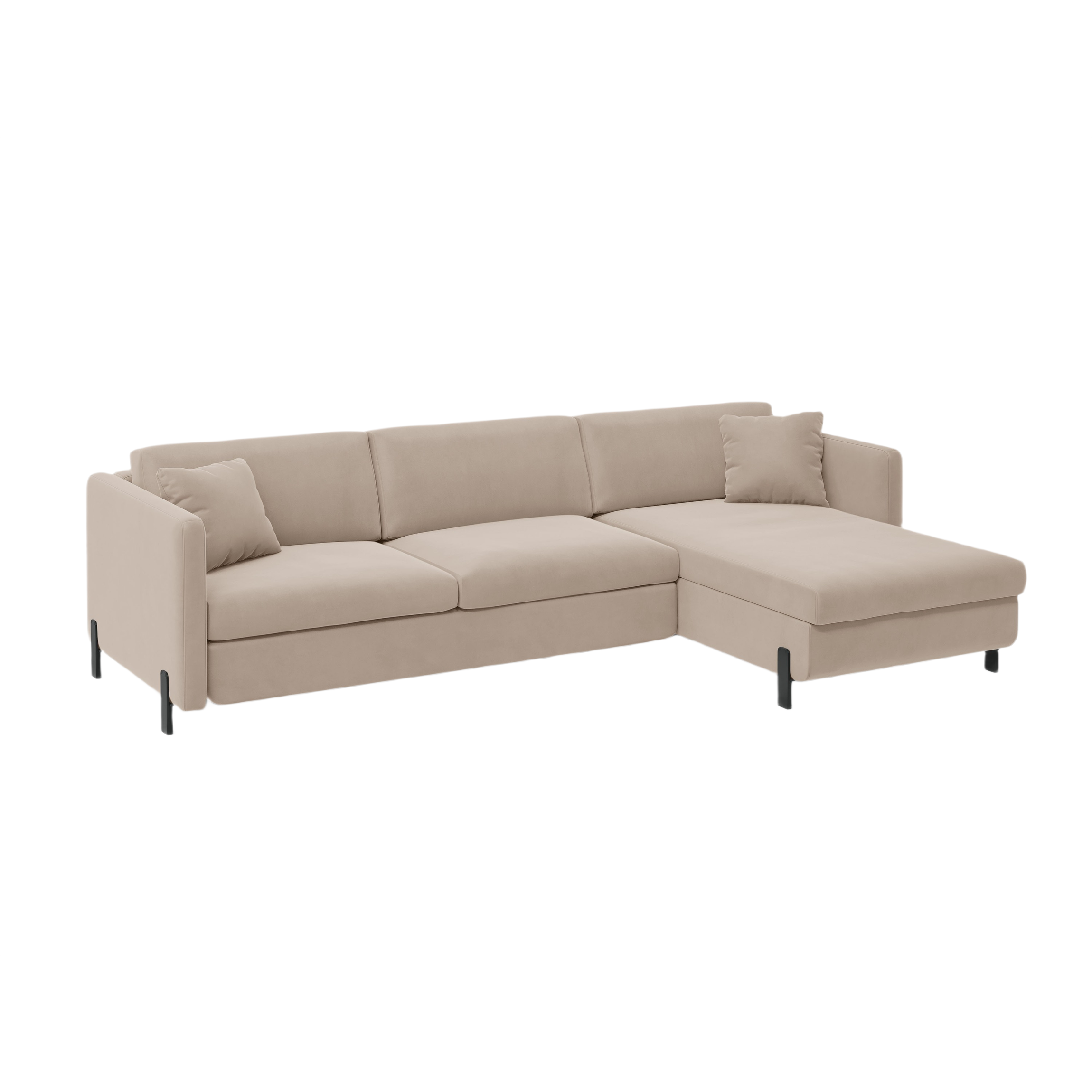 Velvet Right Corner Sofa with Bed Function, "Gloria", 5 Seats, Beige, 280x170x80
Made in Europe