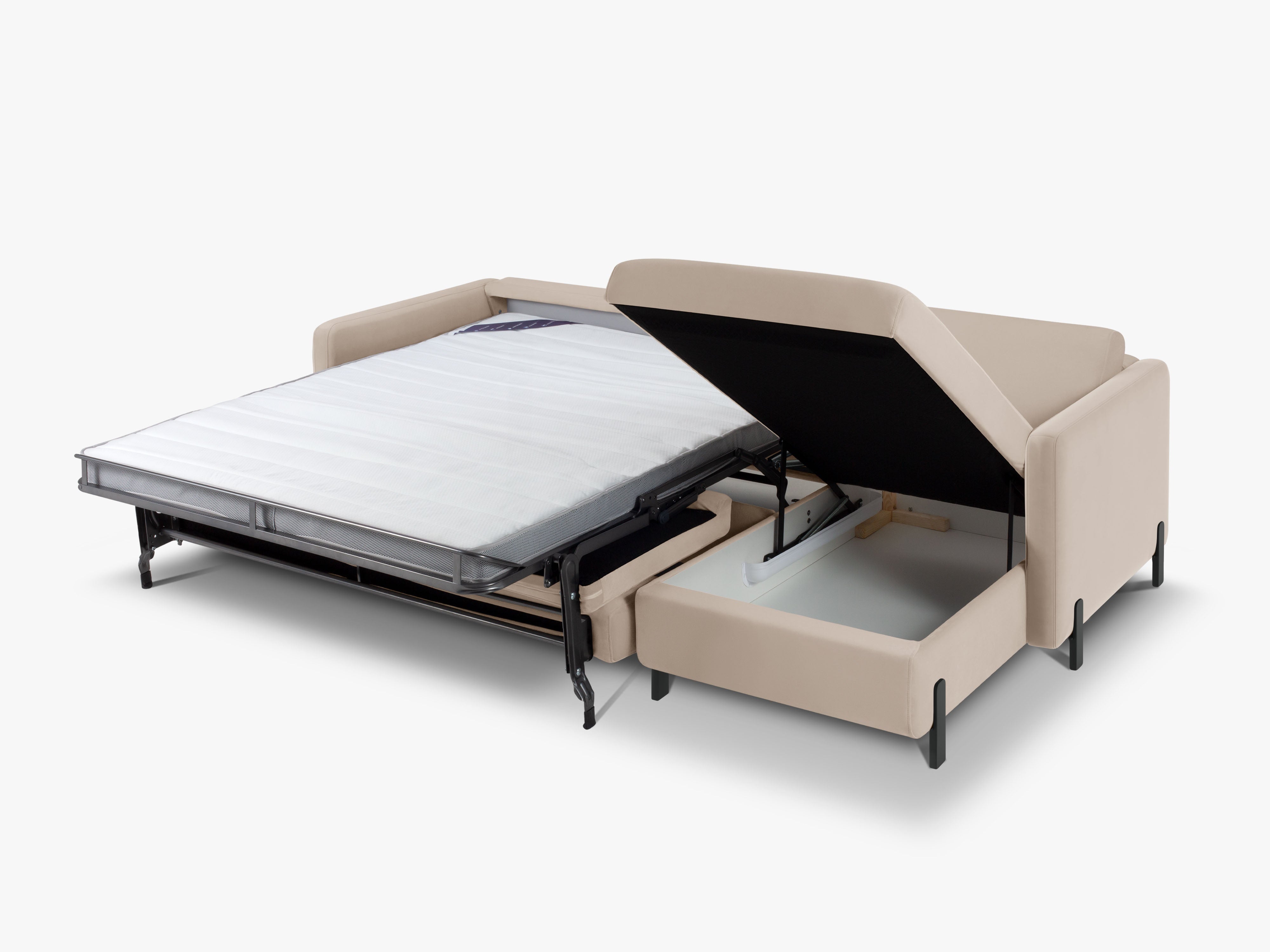 Velvet Right Corner Sofa with Bed Function, "Gloria", 5 Seats, Beige, 280x170x80
Made in Europe