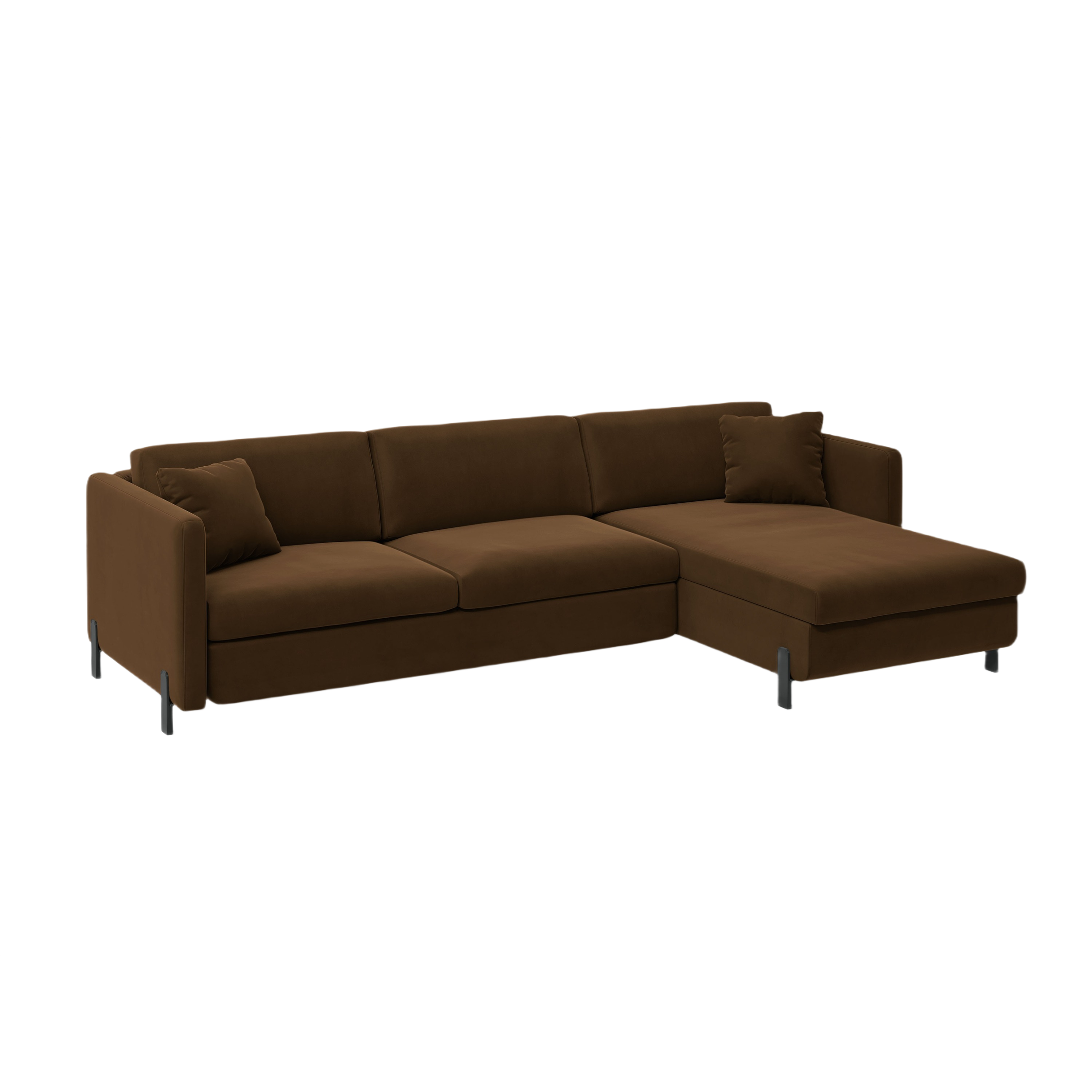 Samtrechte Ecksofa mit Bettfunktion, "Gloria", 5 Sitze, Schokolade, 280x170x80
In Europa gemacht