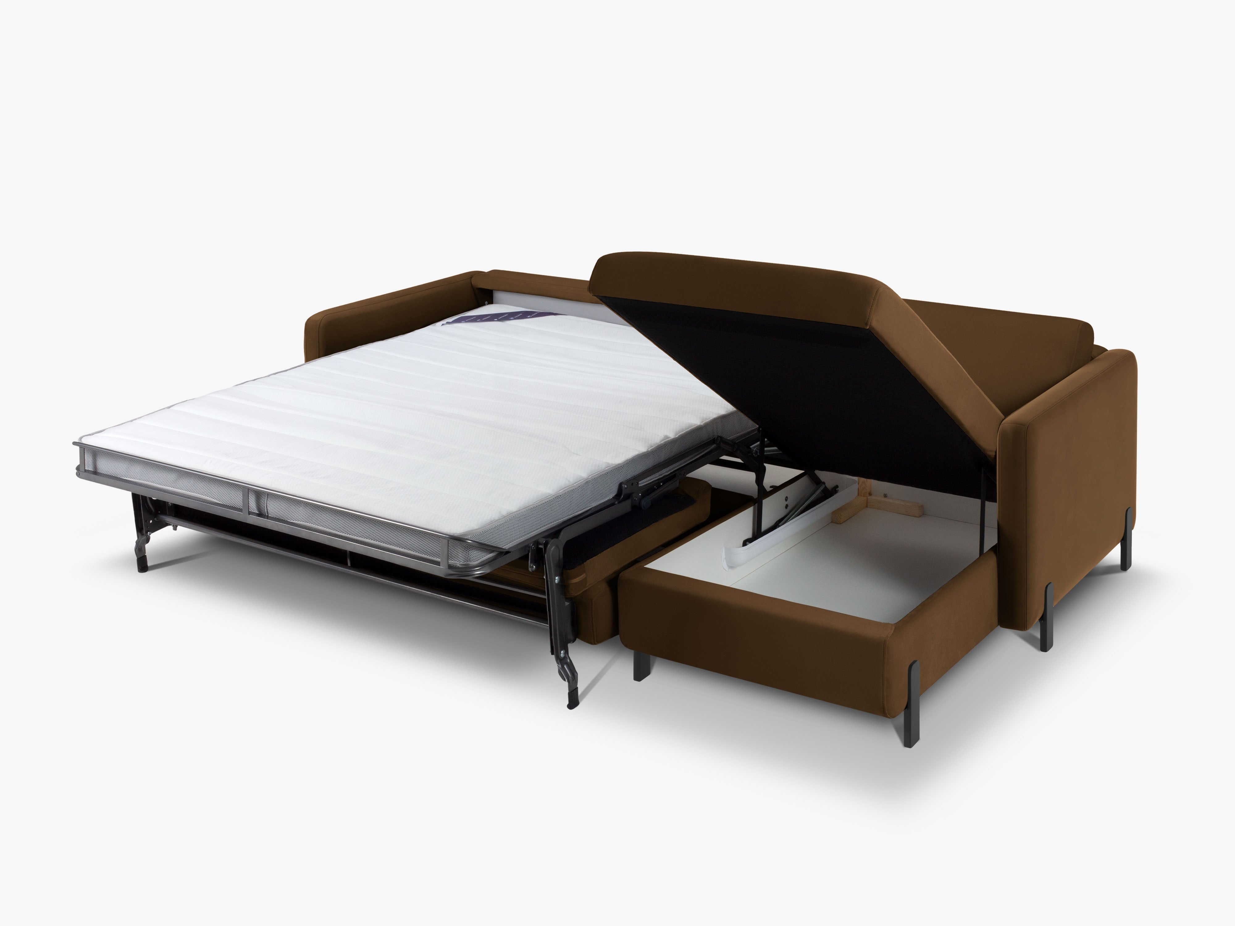 Samtrechte Ecksofa mit Bettfunktion, "Gloria", 5 Sitze, Schokolade, 280x170x80
In Europa gemacht
