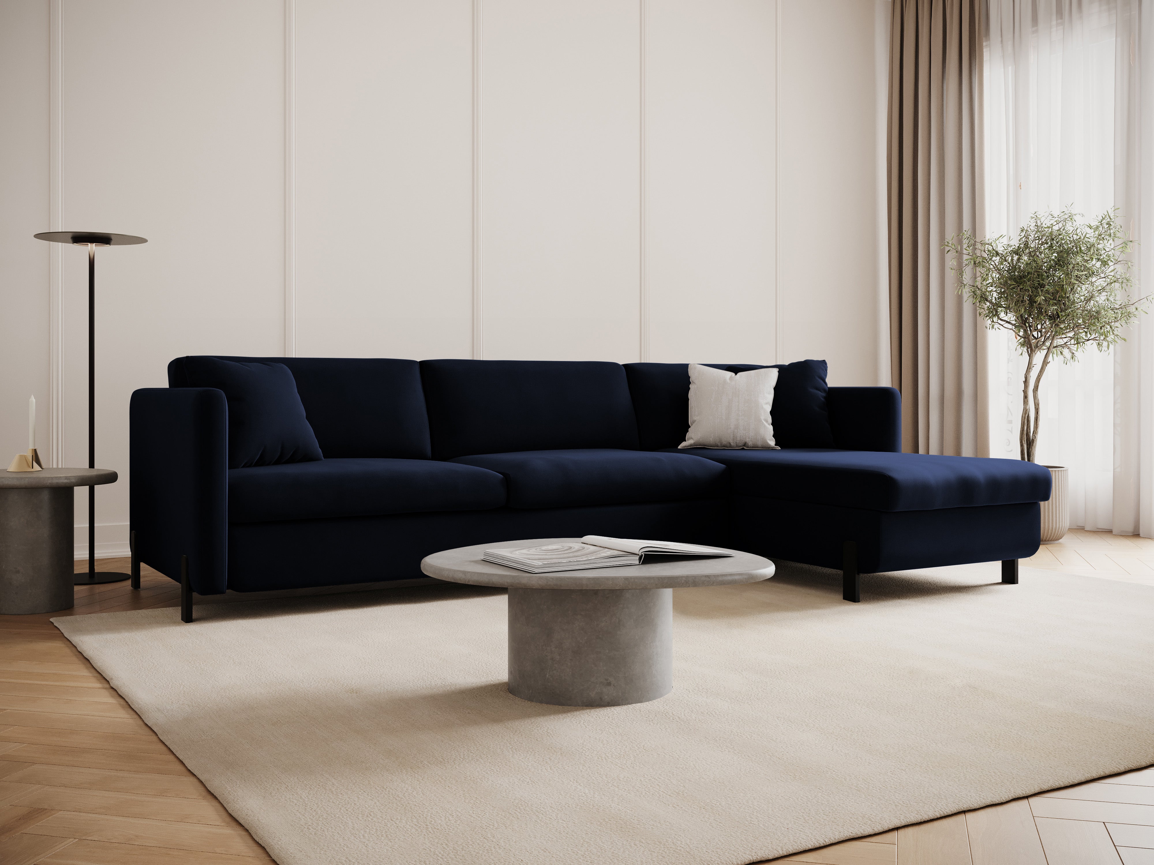 Velvet Right Corner Sofa with Bed Function, "Gloria", 5 Seats, Royal Blue, 280x170x80
Made in Europe
