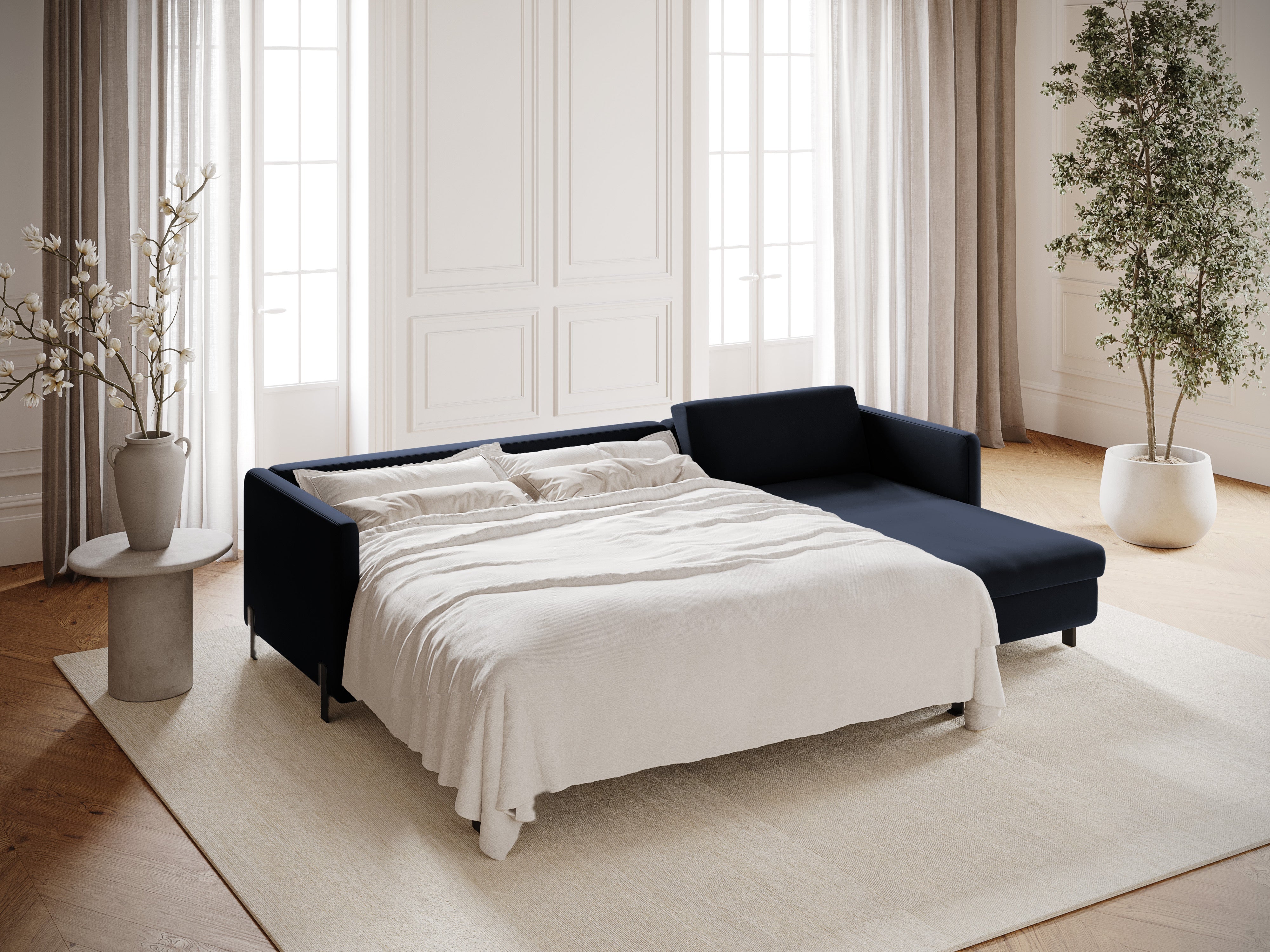 Velvet Right Corner Sofa with Bed Function, "Gloria", 5 Seats, Royal Blue, 280x170x80
Made in Europe