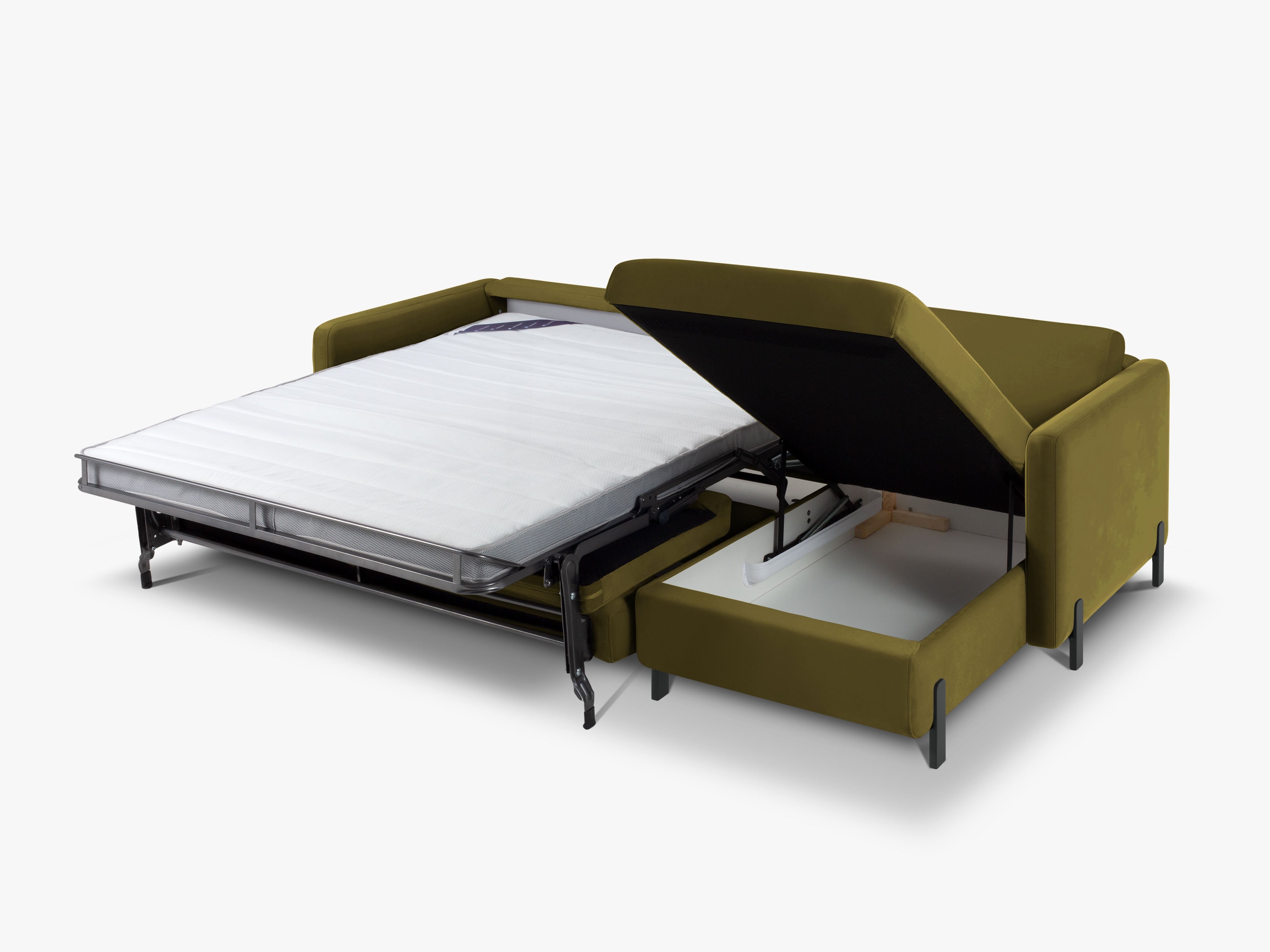 Velvet Right Corner Sofa with Bed Function, "Gloria", 5 Seats, Green, 280x170x80
Made in Europe