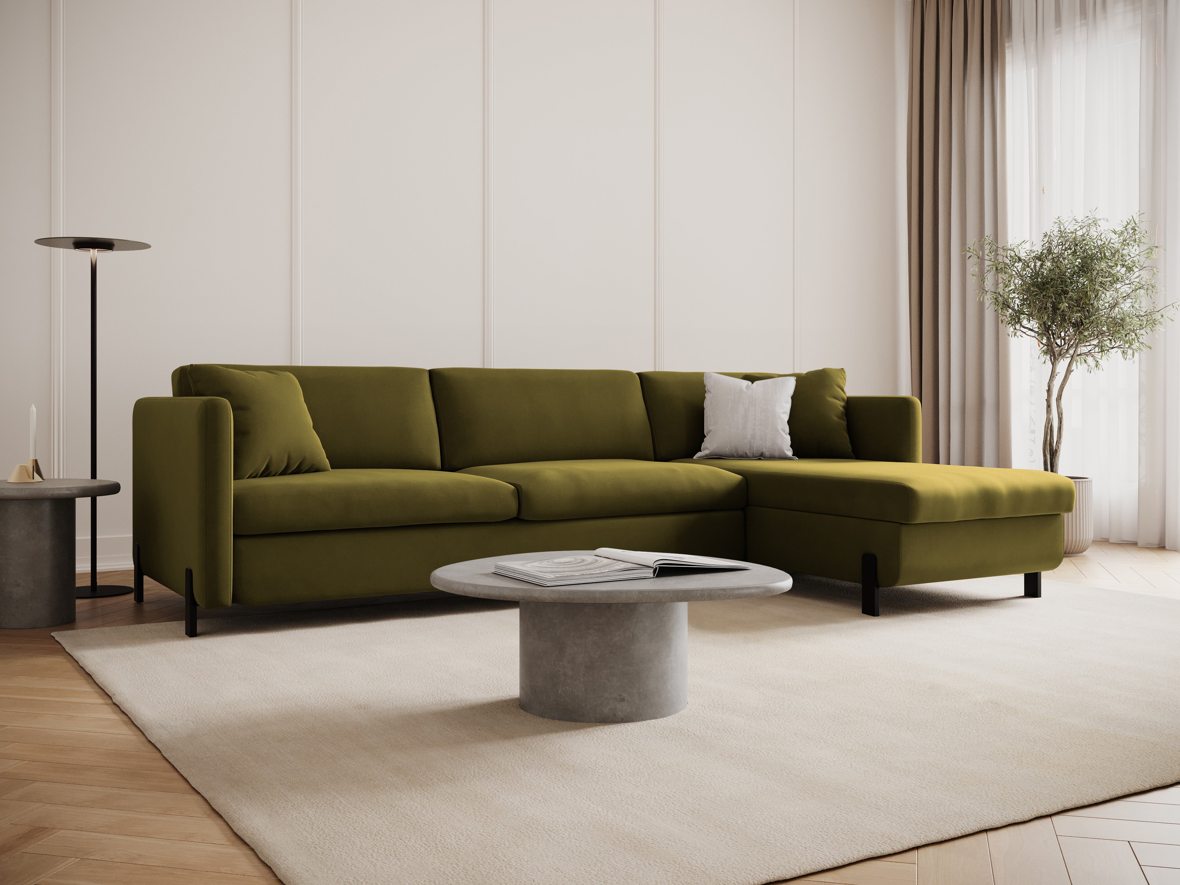 Velvet Right Corner Sofa with Bed Function, "Gloria", 5 Seats, Green, 280x170x80
Made in Europe