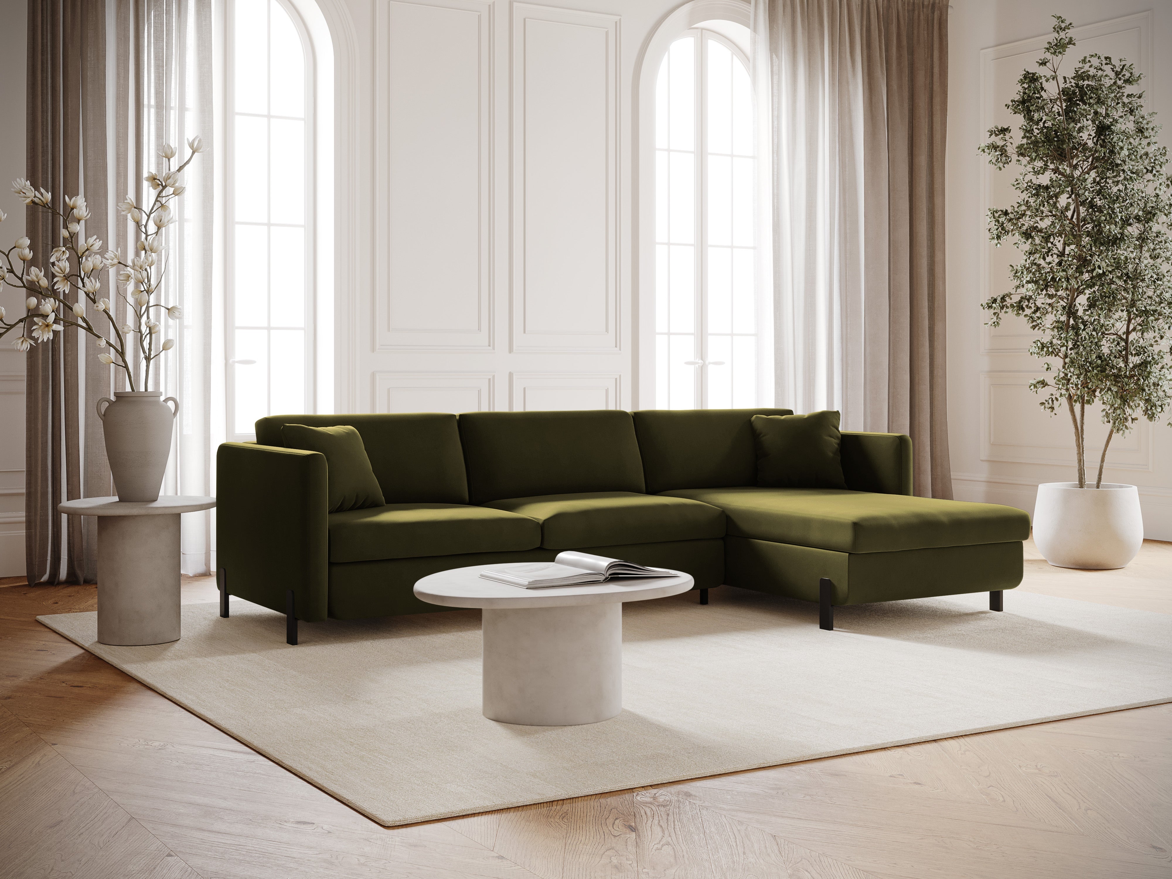 Velvet Right Corner Sofa with Bed Function, "Gloria", 5 Seats, Green, 280x170x80
Made in Europe