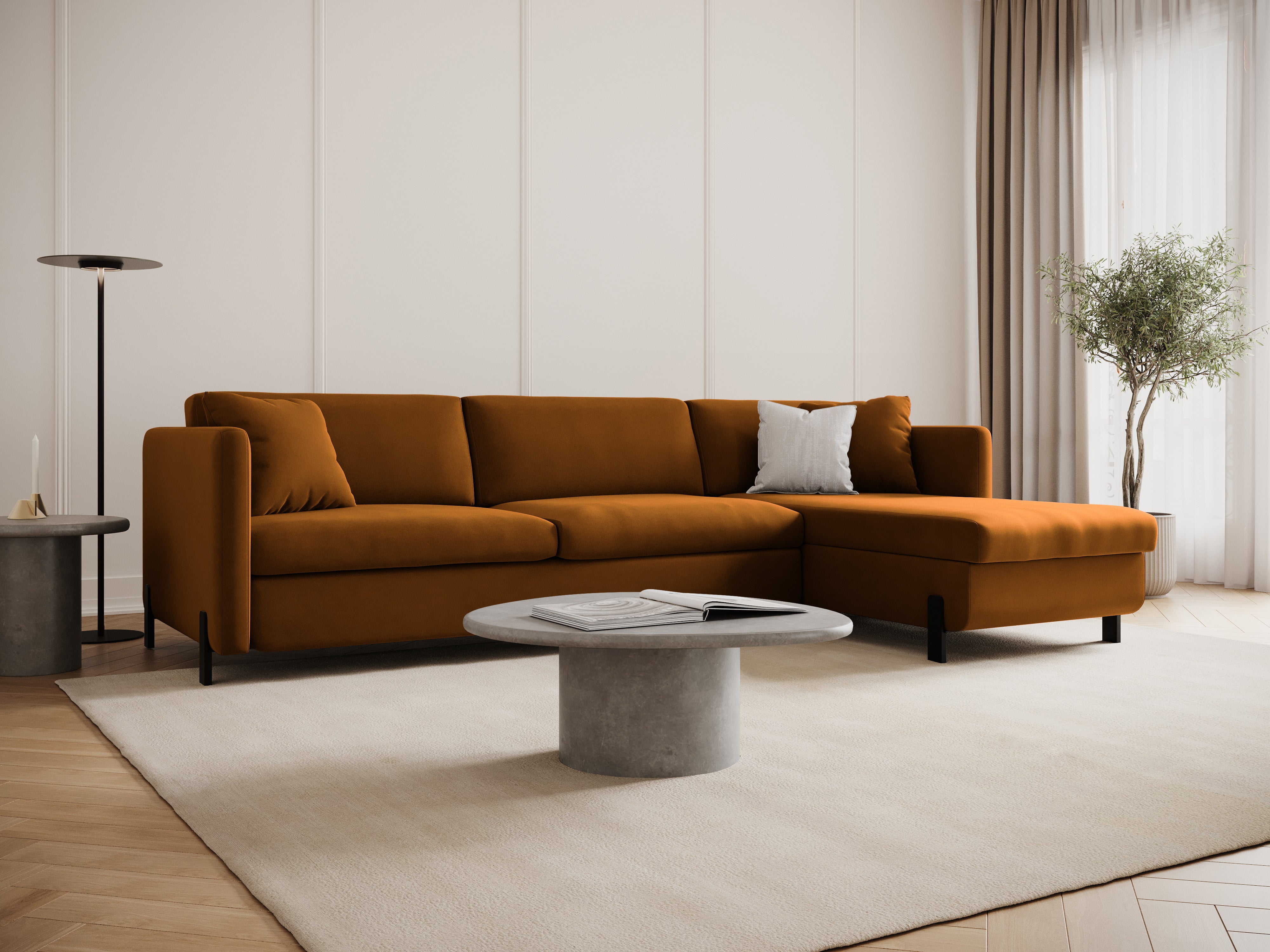 Velvet Right Corner Sofa with Bed Function, "Gloria", 5 Seats, Brown, 280x170x80
Made in Europe