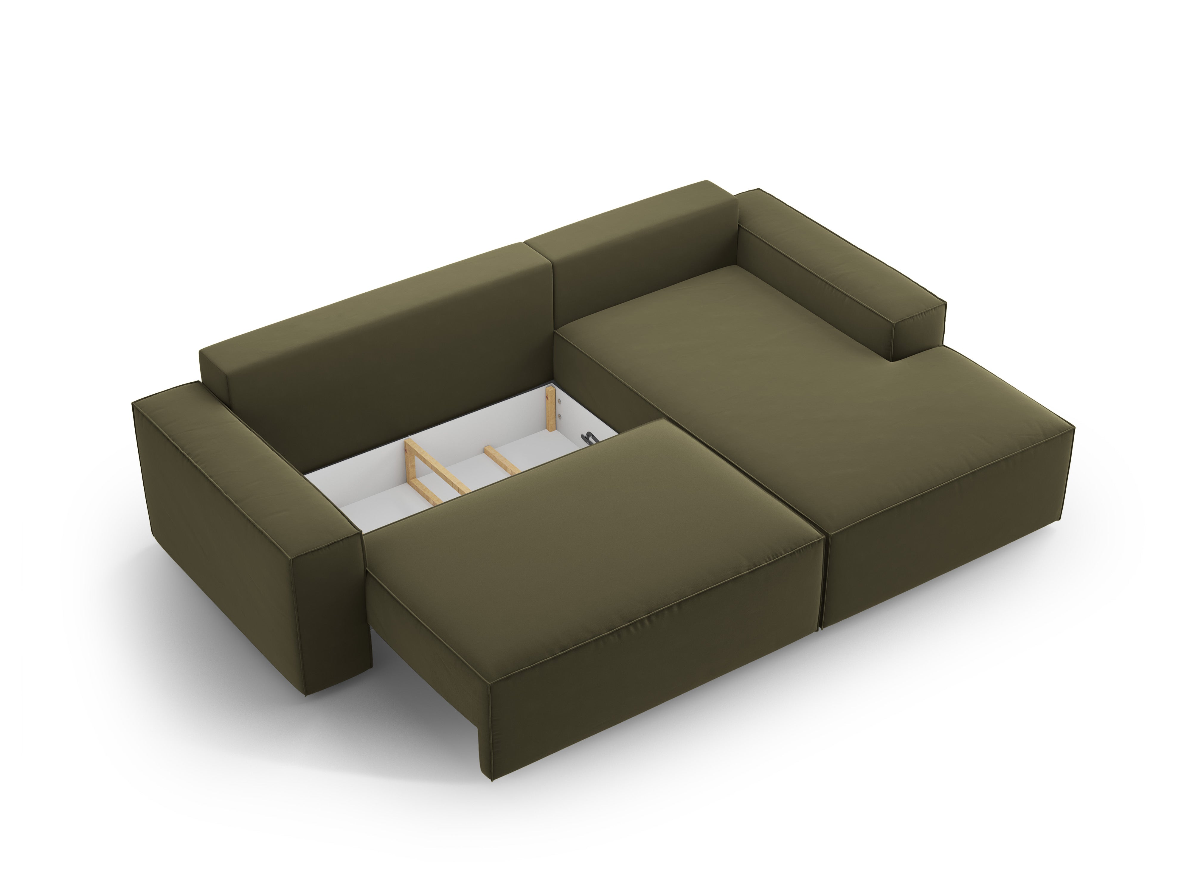 Right-facing velvet corner sofa bed JODIE green