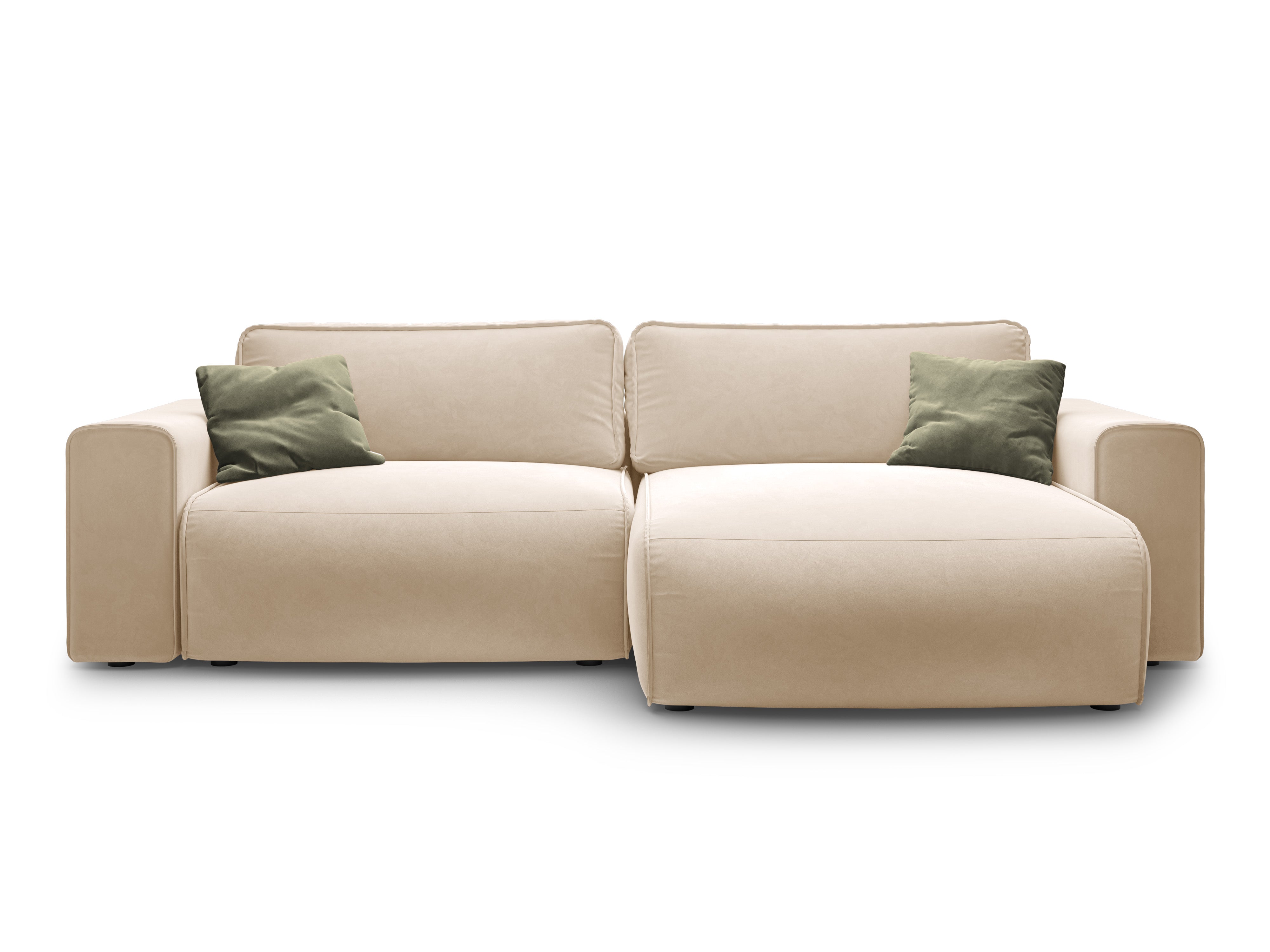 Samt-Ecksofa rechtsseitig 3-sitzig mit Schlaffunktion VICTOR beige