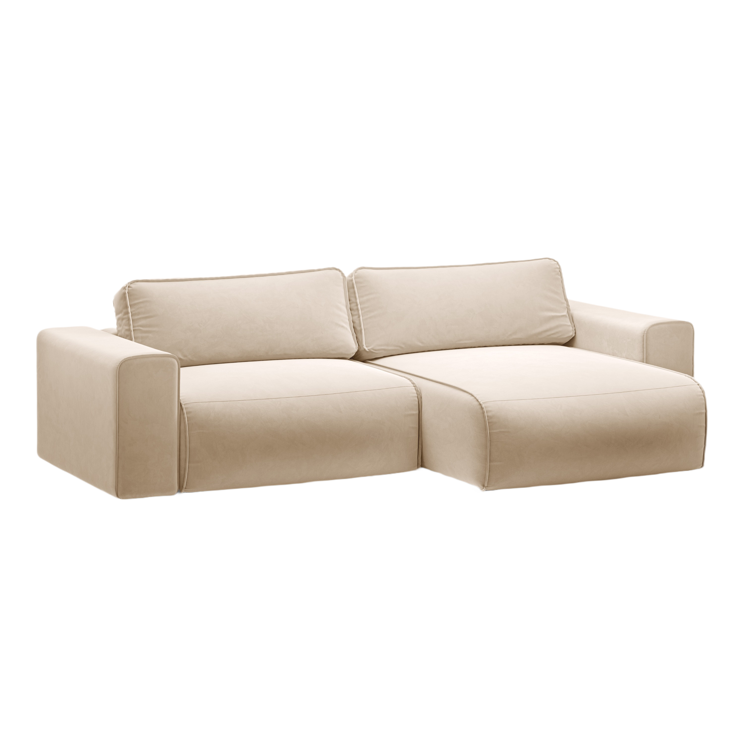 Samt-Ecksofa rechtsseitig 3-sitzig mit Schlaffunktion VICTOR beige