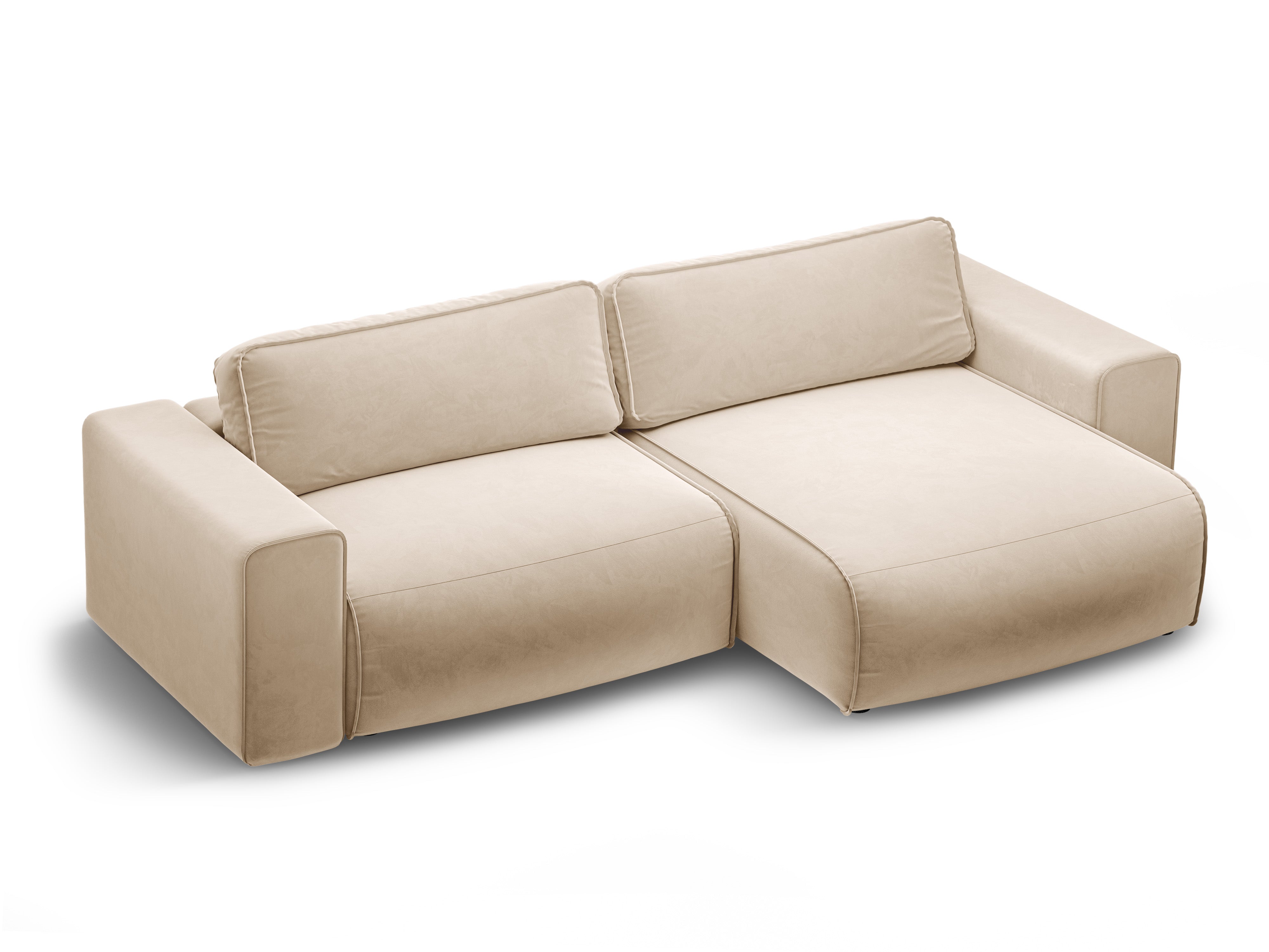 Samt-Ecksofa rechtsseitig 3-sitzig mit Schlaffunktion VICTOR beige