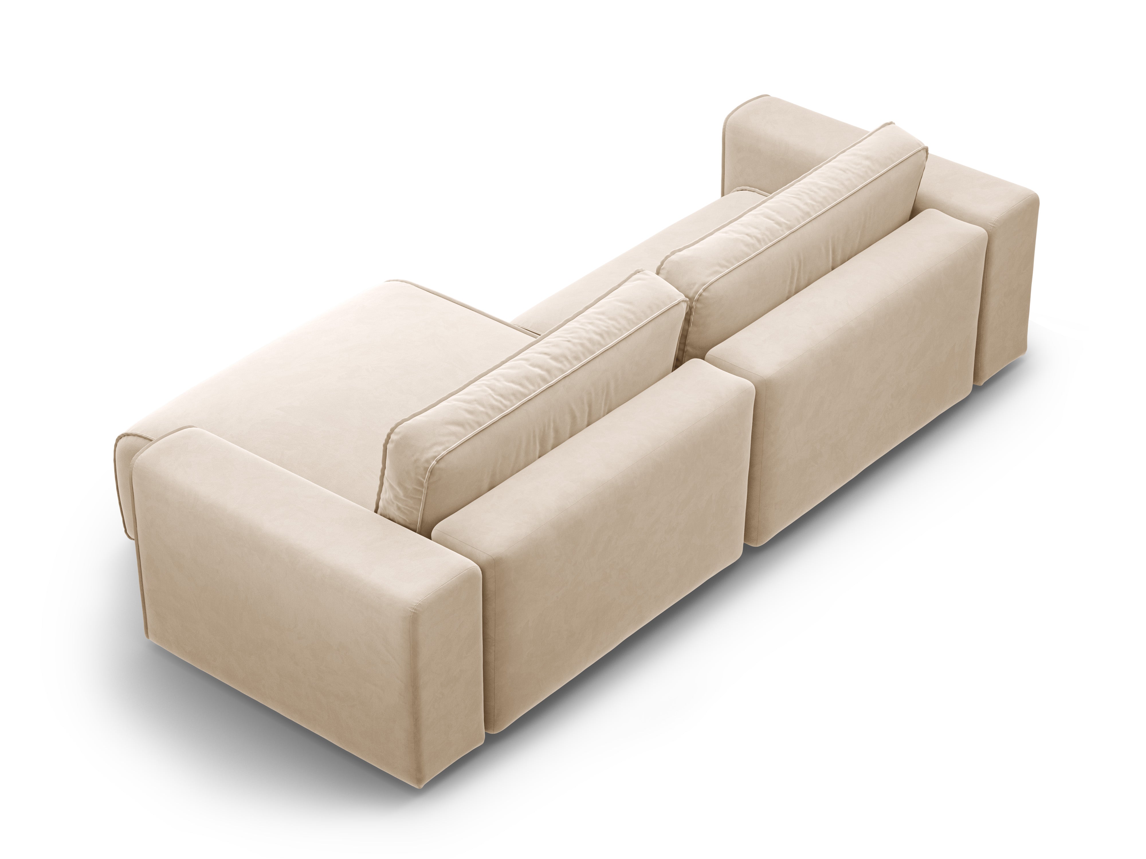Samt-Ecksofa rechtsseitig 3-sitzig mit Schlaffunktion VICTOR beige