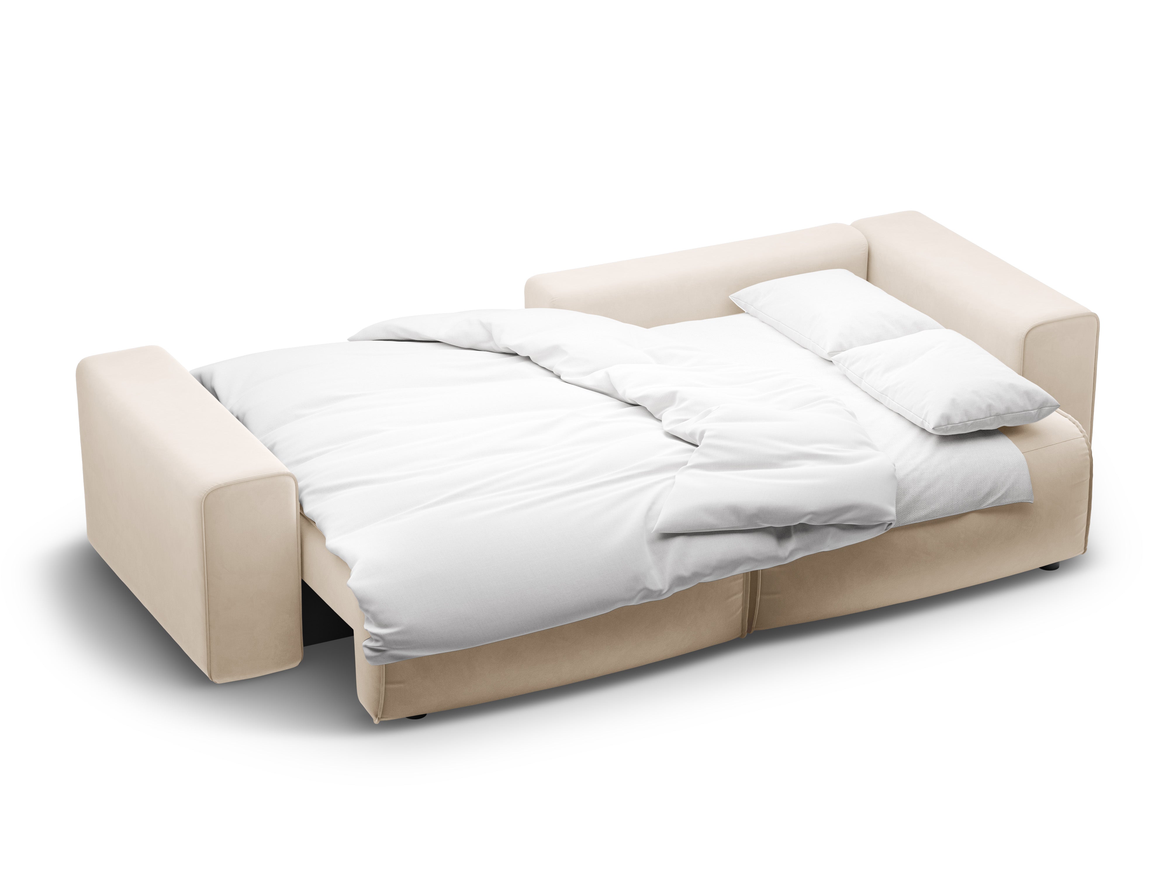 Samt-Ecksofa rechtsseitig 3-sitzig mit Schlaffunktion VICTOR beige