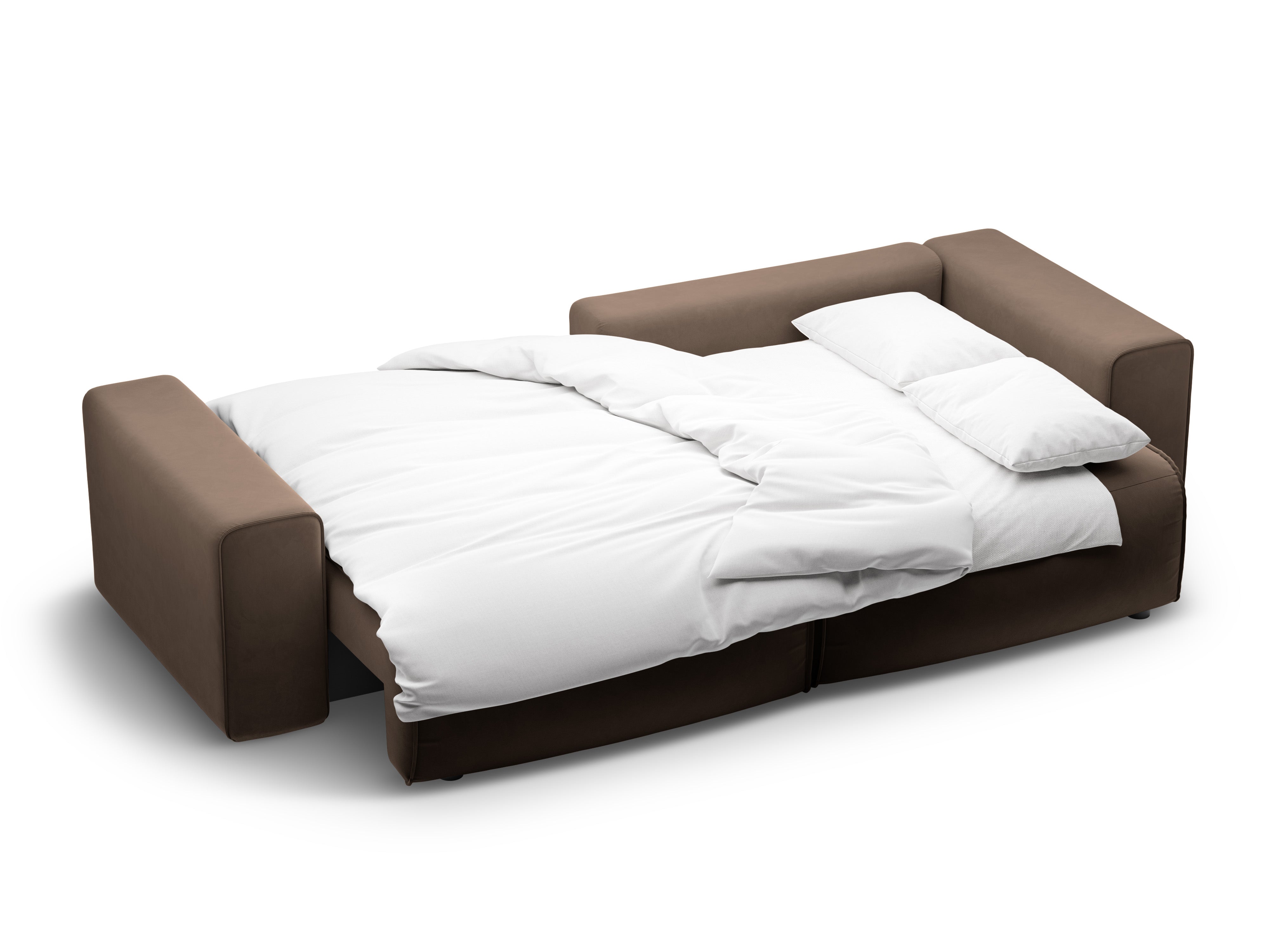 Samt-Ecksofa rechtsseitig 3-sitzig mit Schlaffunktion VICTOR schokoladenbraun