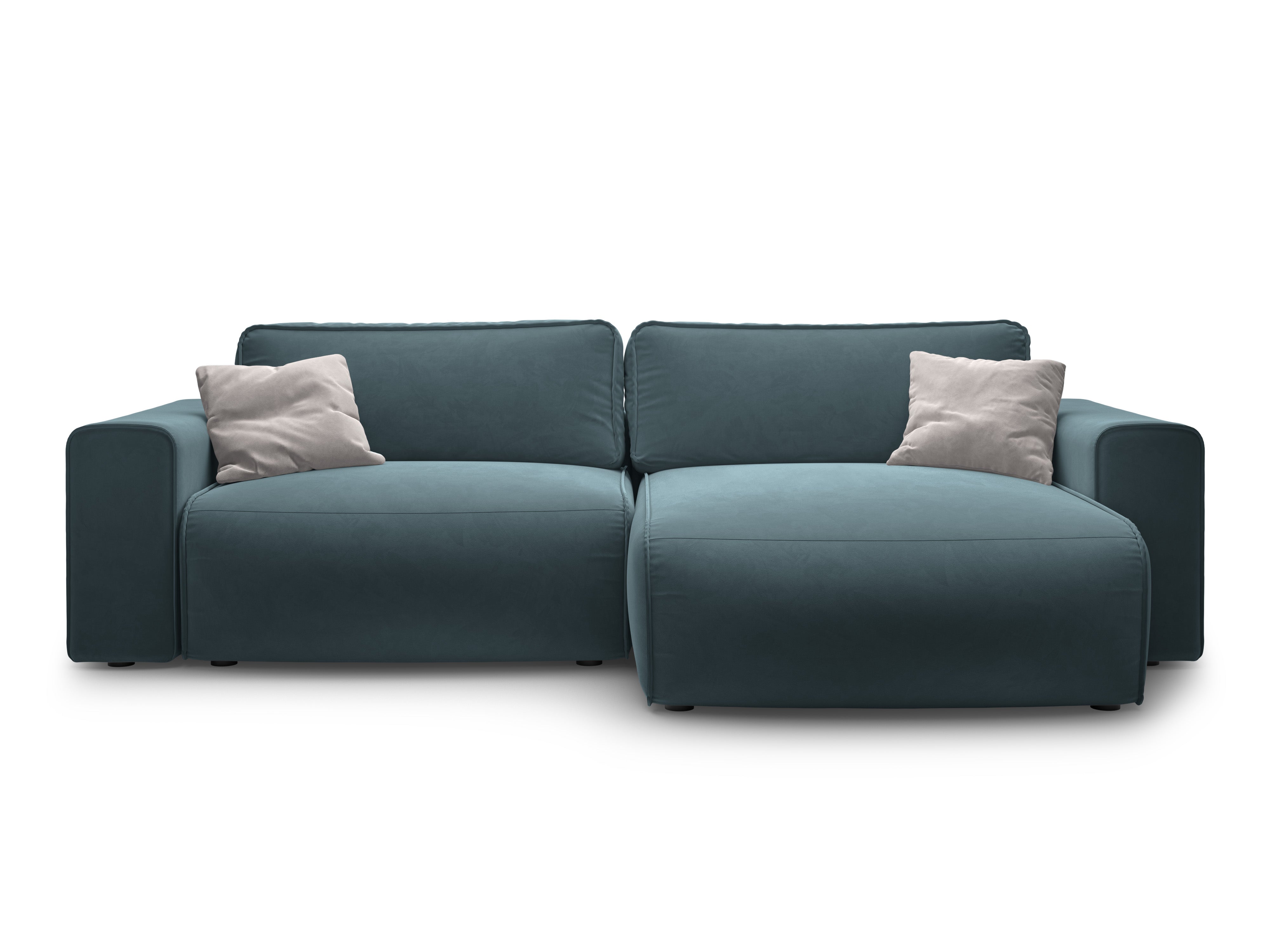Right-facing velvet corner sofa for 3 people with sleeping function VICTOR blue