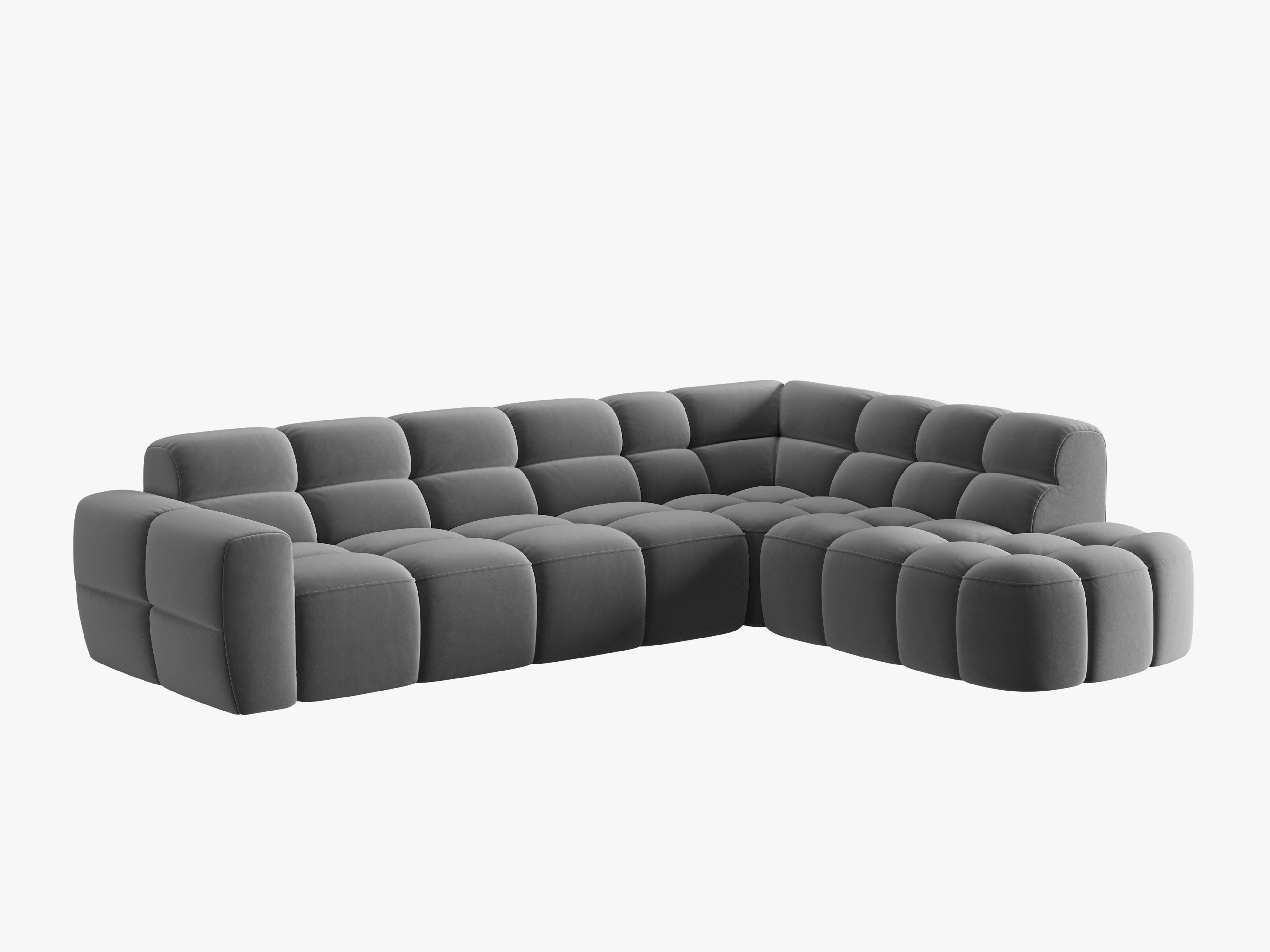 Right-facing velvet corner sofa LISA light gray