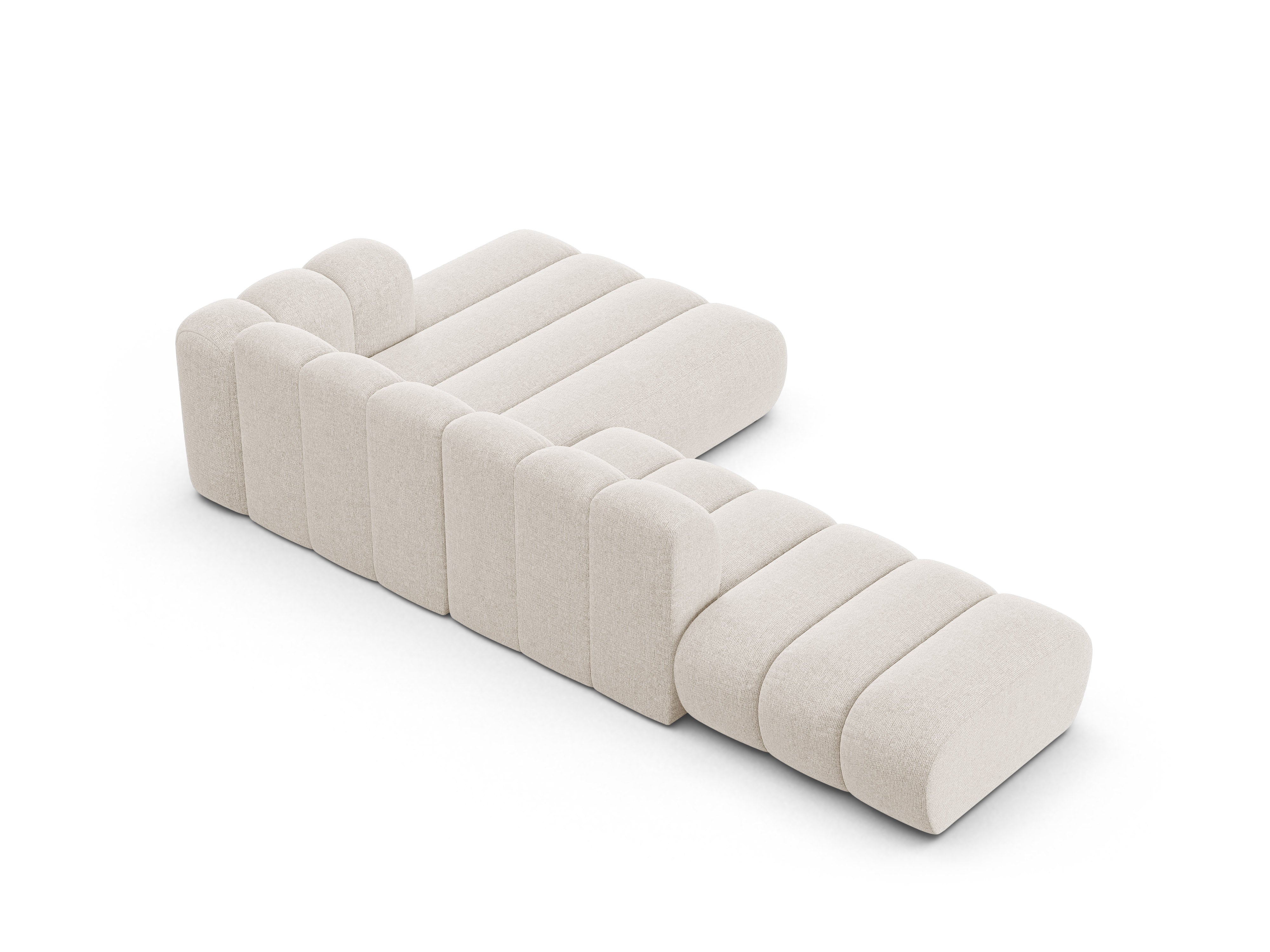Fünfsitzige rechteckige Eckcouch LUPINE in hellem beige Chenille