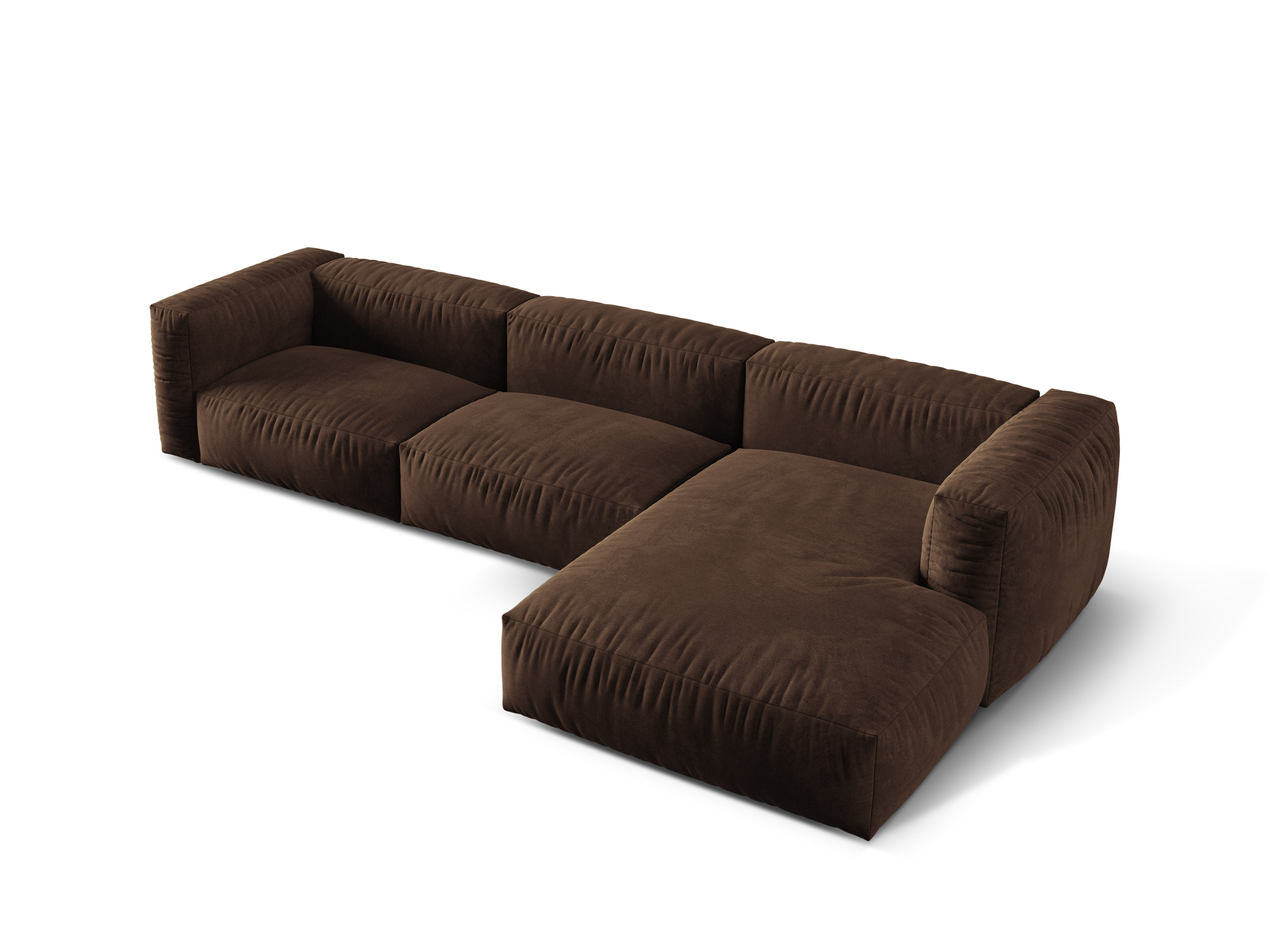 Narożnik prawostronny aksamitny 3-osobowy MARTINA czekoladowy