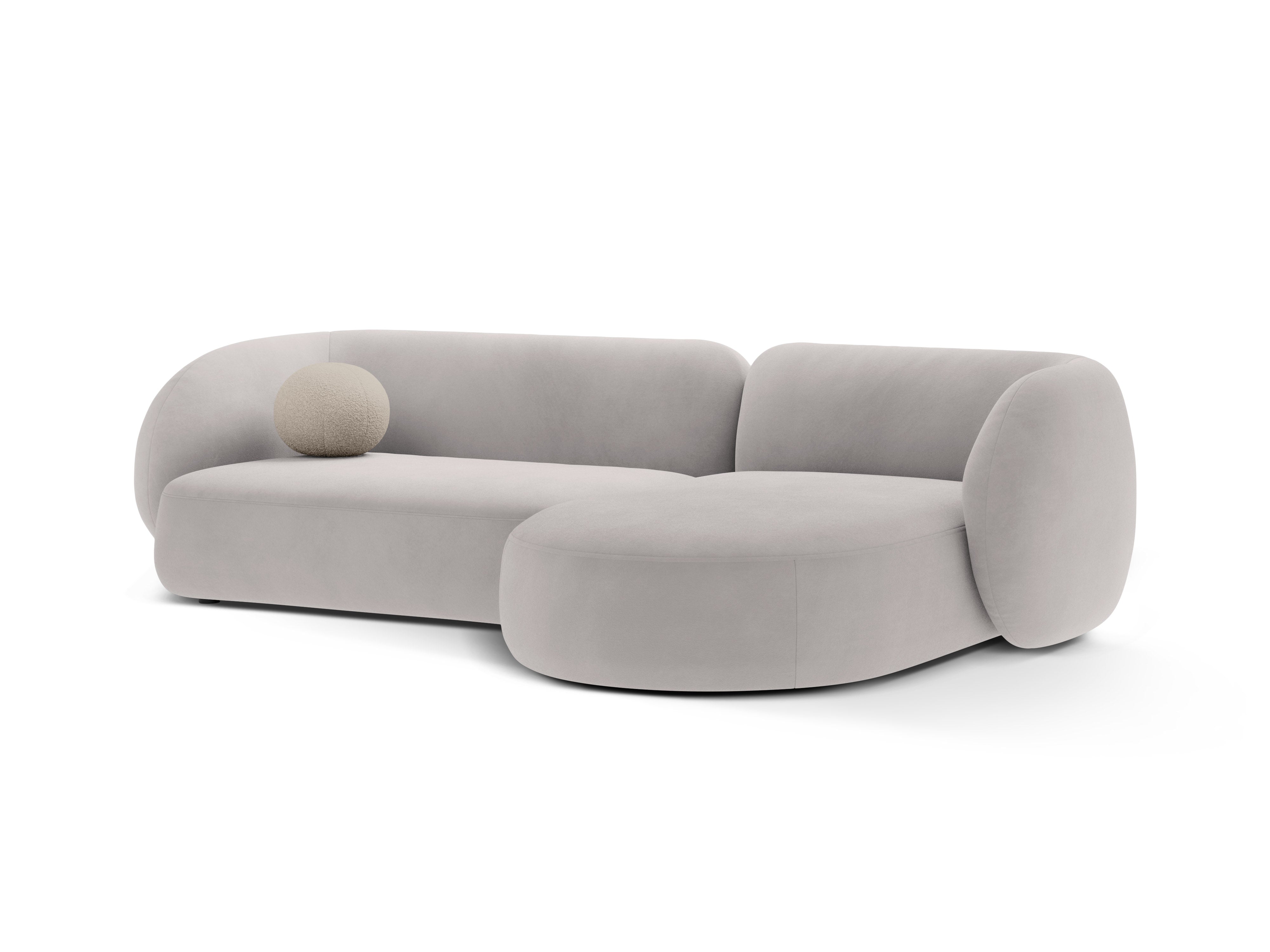 Right-facing velvet corner sofa for 3 people KATE light gray