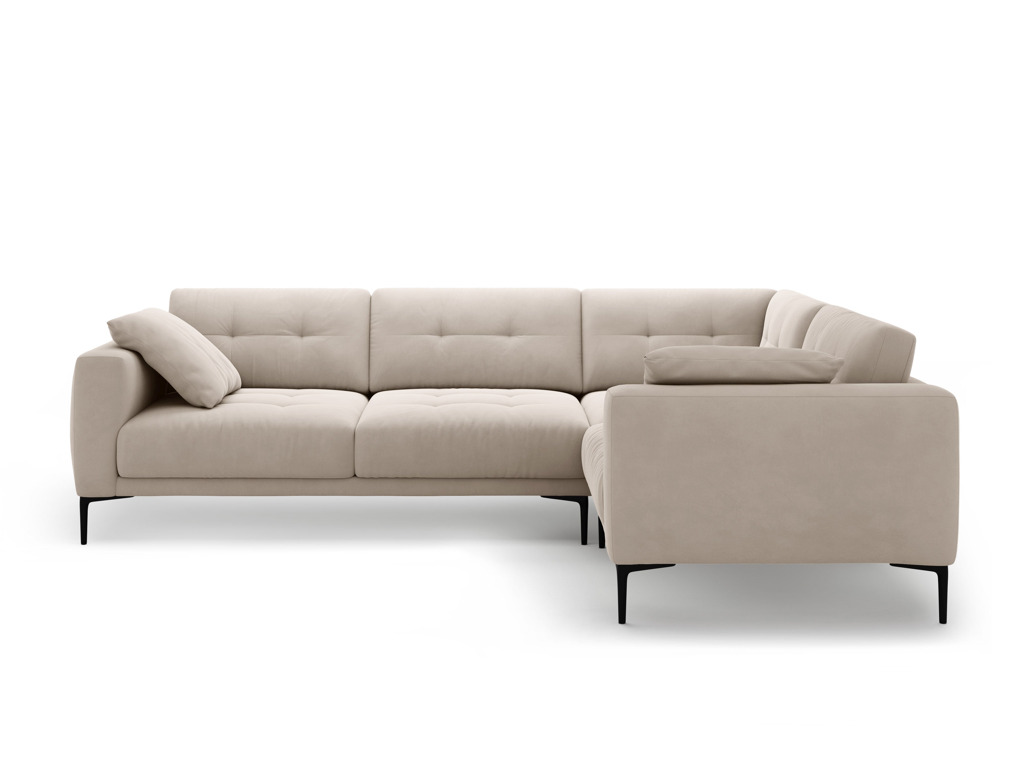 Beige Right-Hand Velvet L-Shaped Sofa BEMY