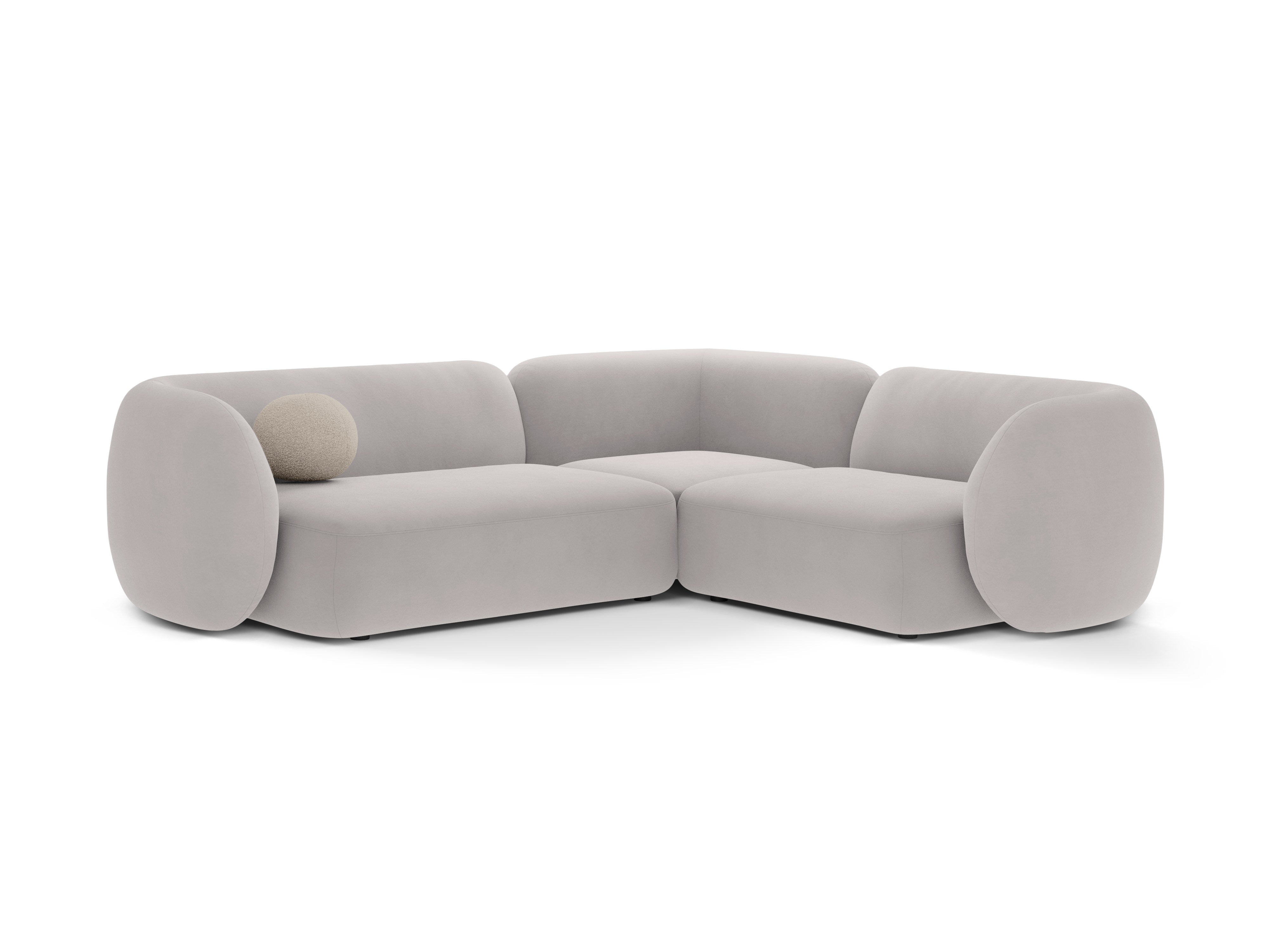 Right-facing velvet corner sofa for 4 people KATE light gray
