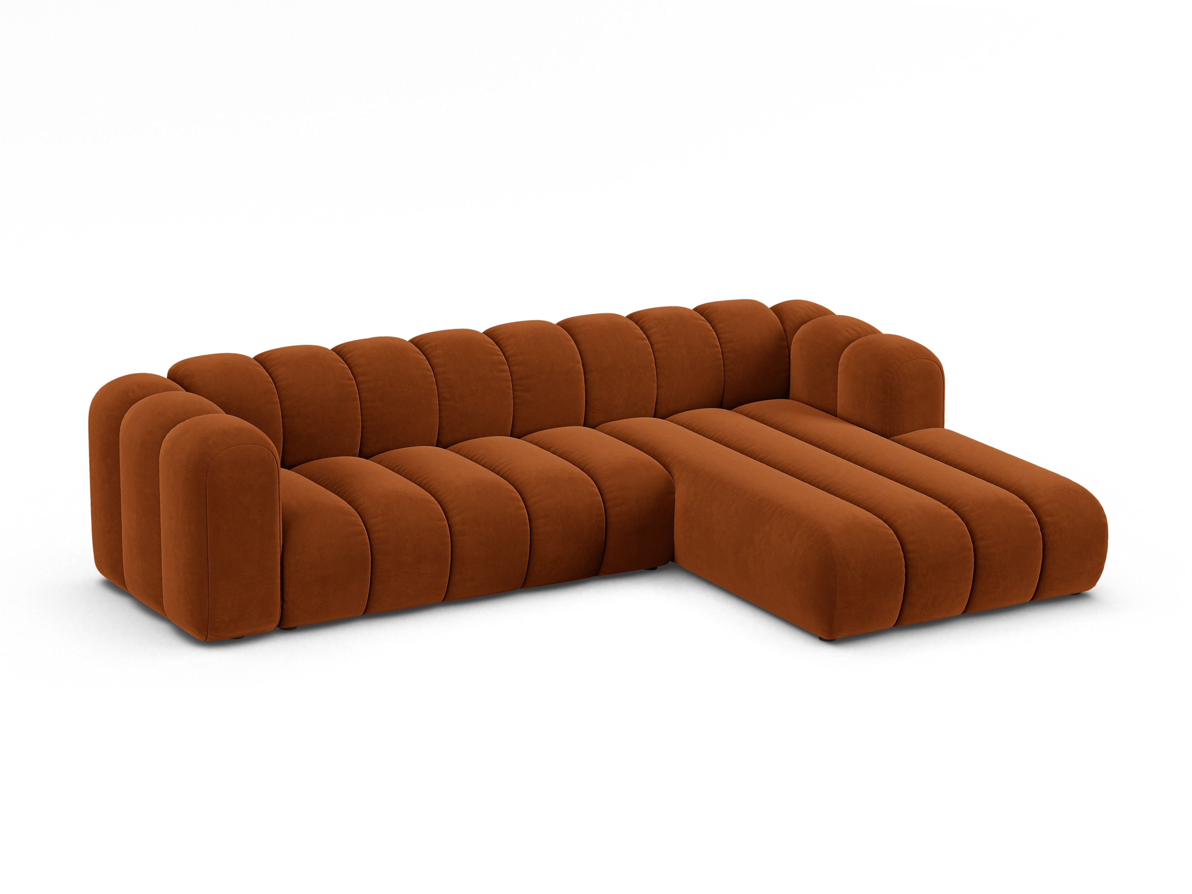 Samt-Ecksofa für 4 Personen rechts LUPINE ziegelrot