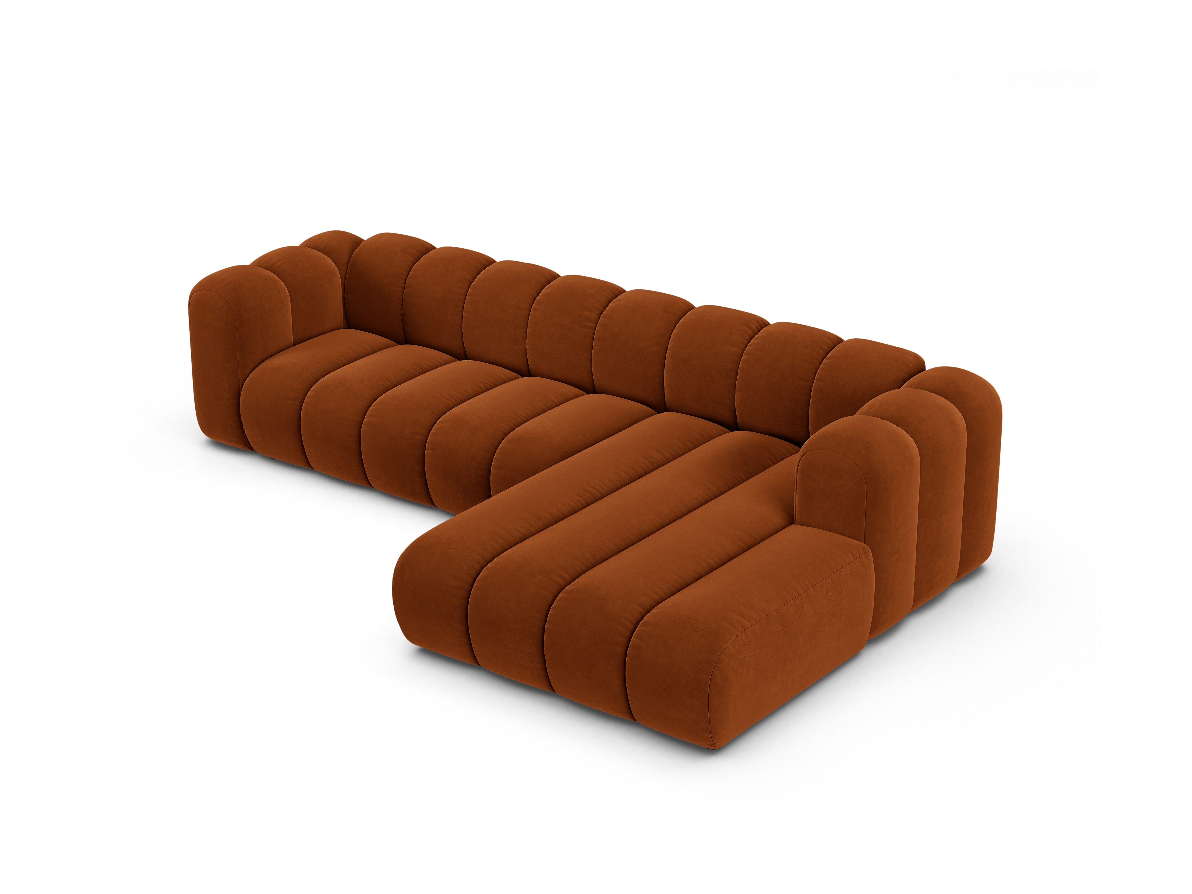 Samt-Ecksofa für 4 Personen rechts LUPINE ziegelrot